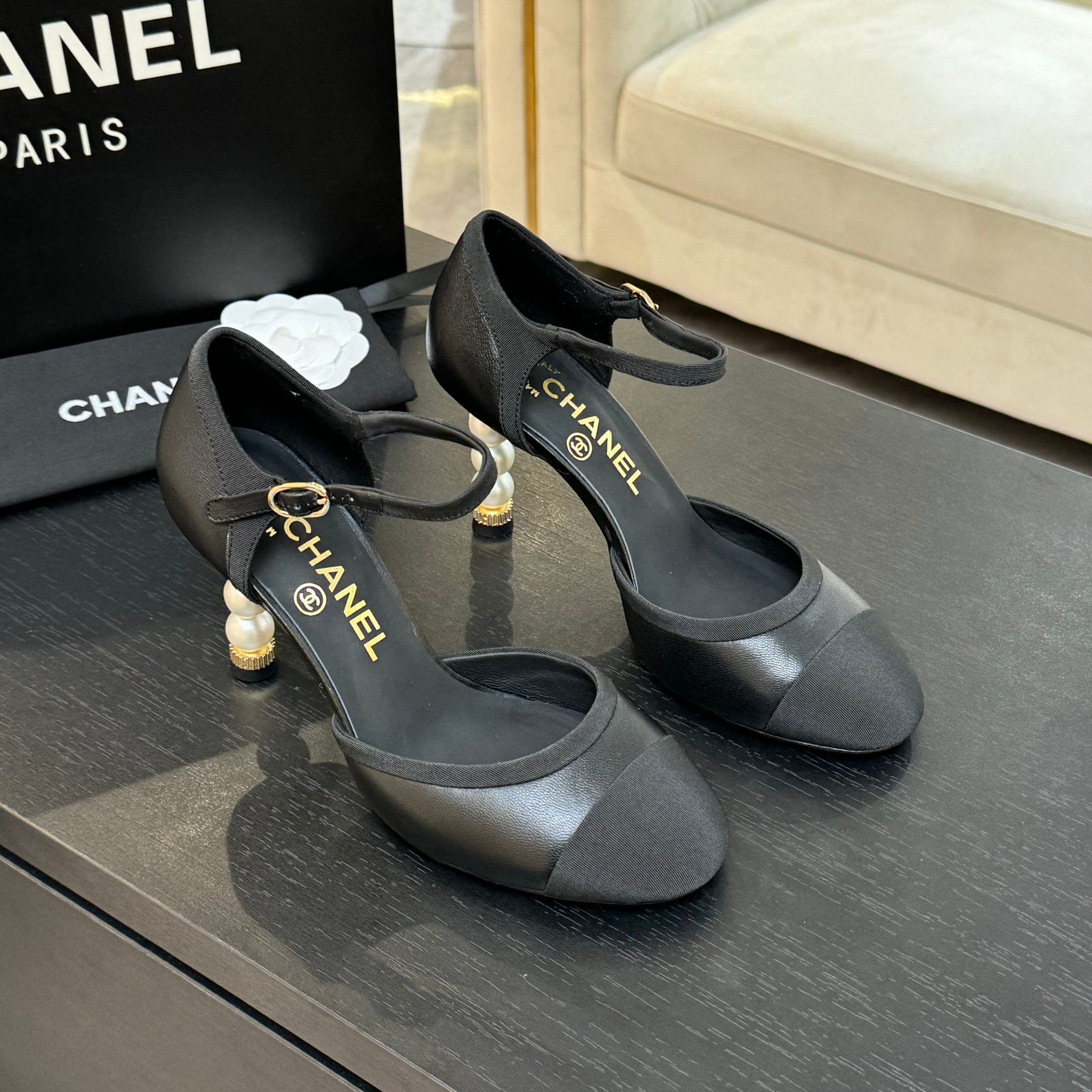 CC 25S Slingback 85mm Black Calfskin Grosgrain