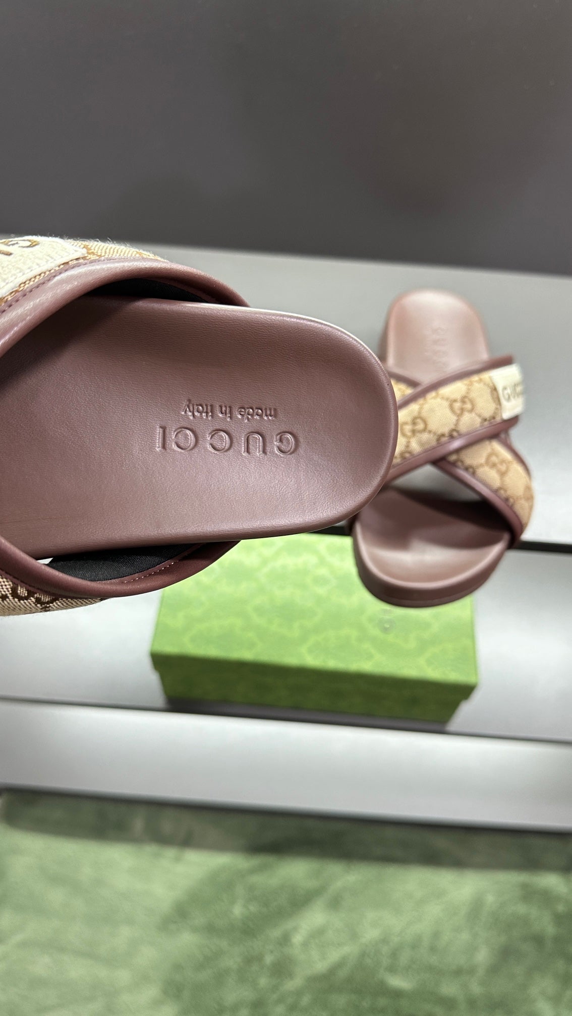 GG Men's Sandals Brown Polyester Leather 547243