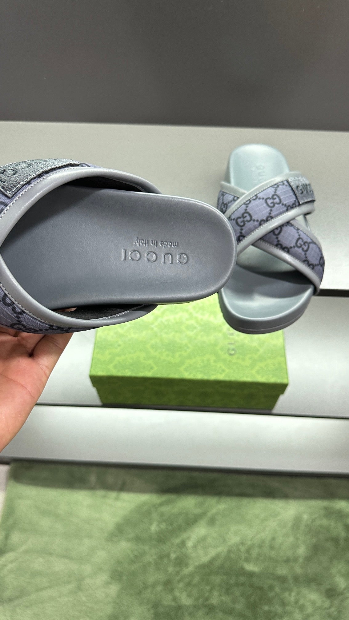 GG Men's Sandals Purple Grey Polyester Leather 547242