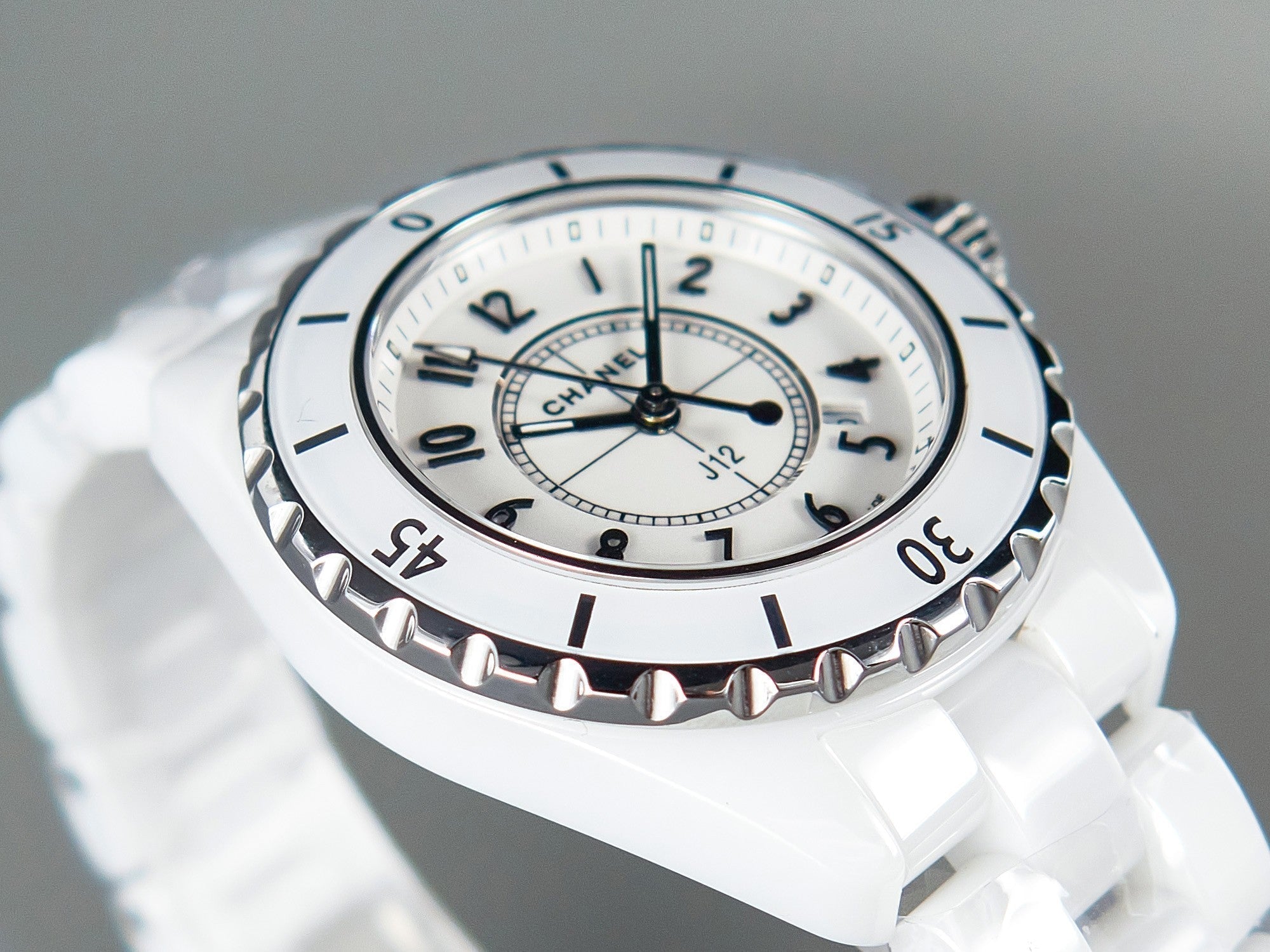 J12 Date Quartz White Ceramic Black Numerals White Dial