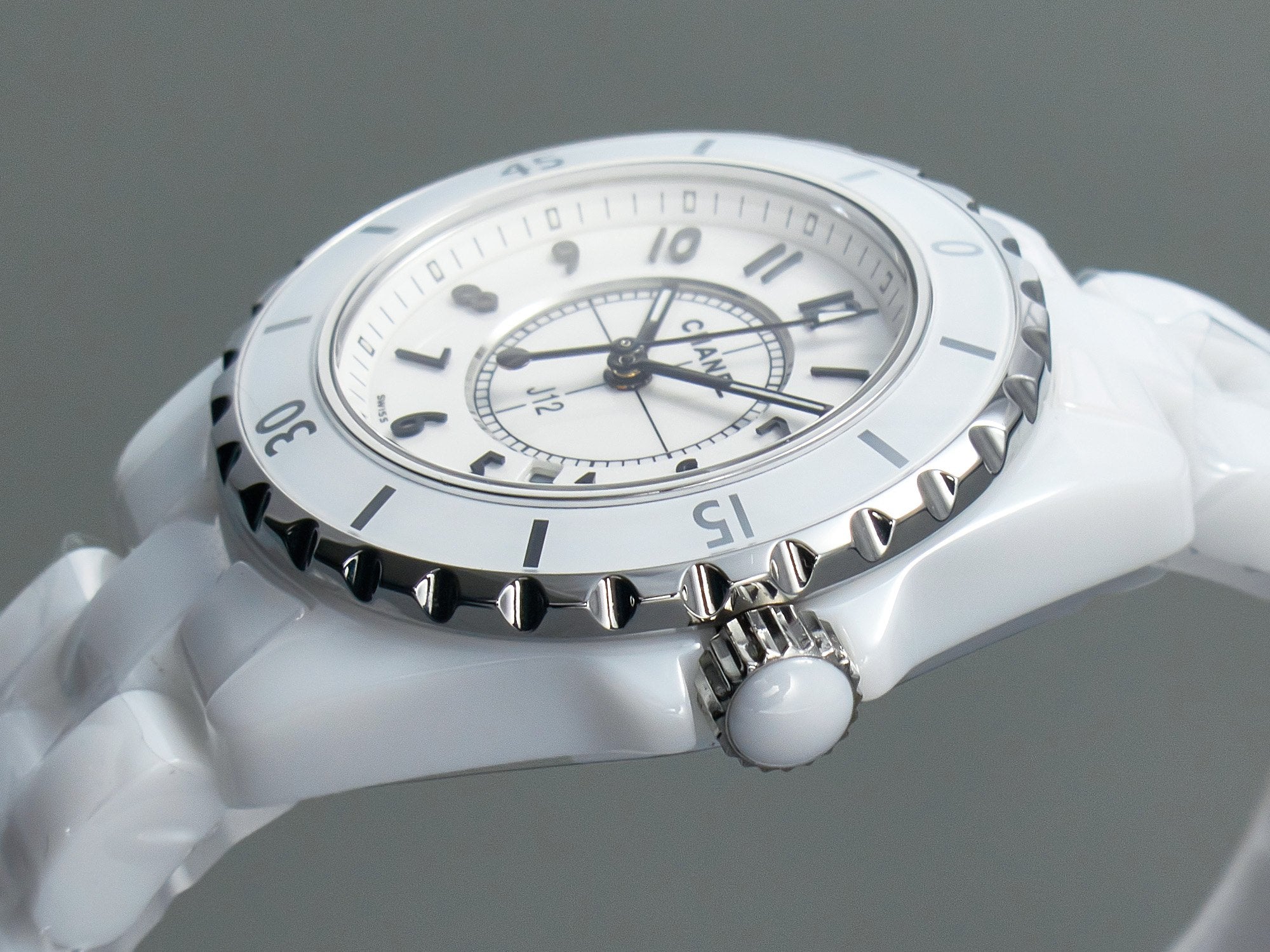 J12 Date Quartz White Ceramic Black Numerals White Dial