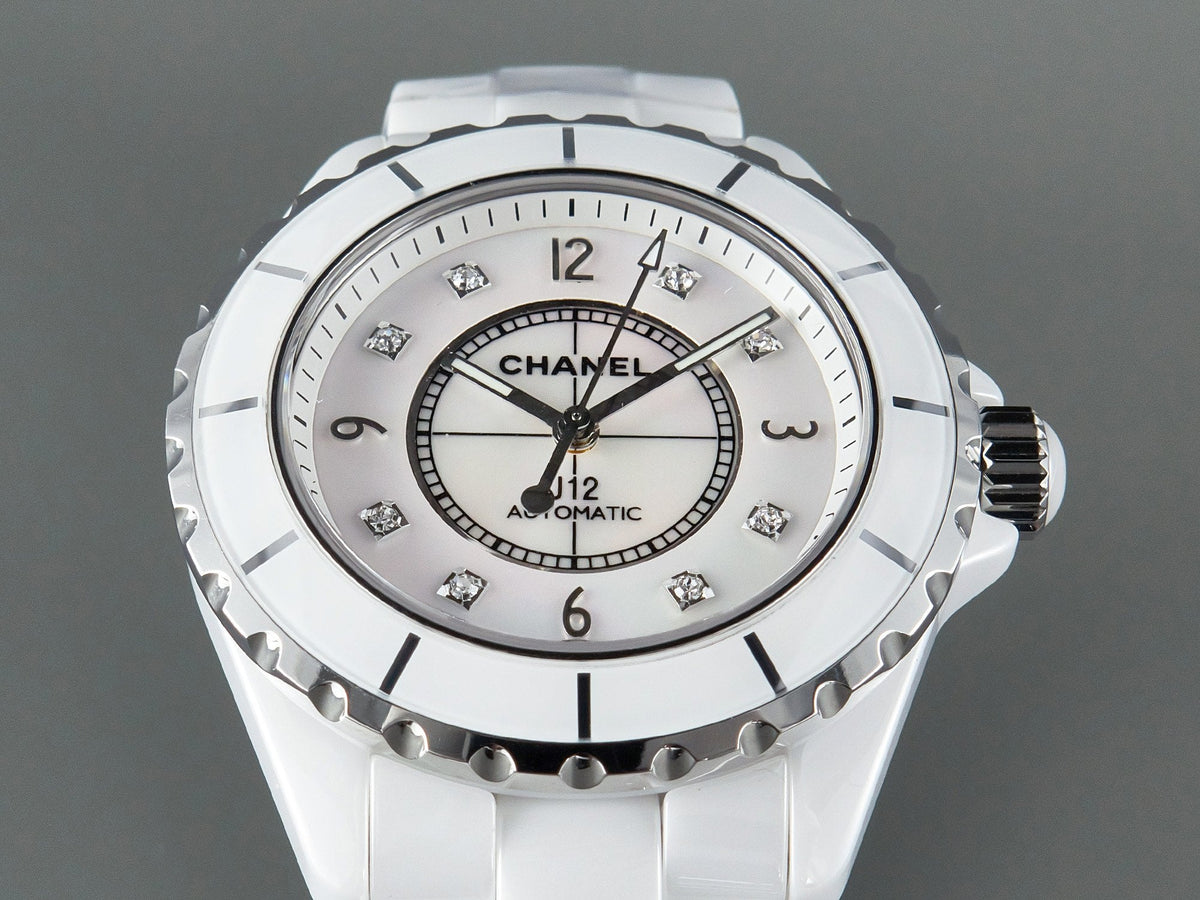 J12 Automatic White Ceramic Black Diamond Numerals Mop Dial