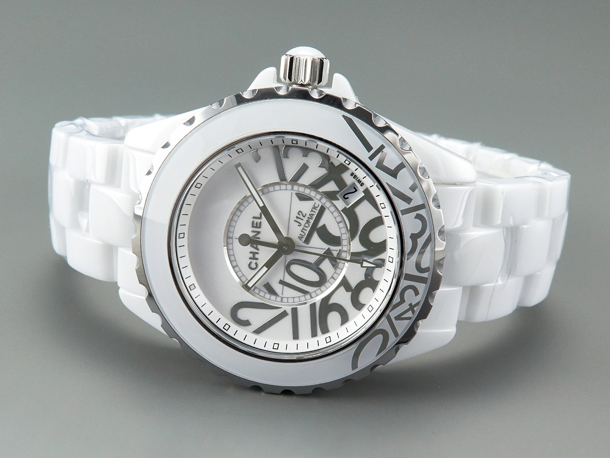 J12 Date 38mm Automatic White Ceramic Stainless Graffiti Limited