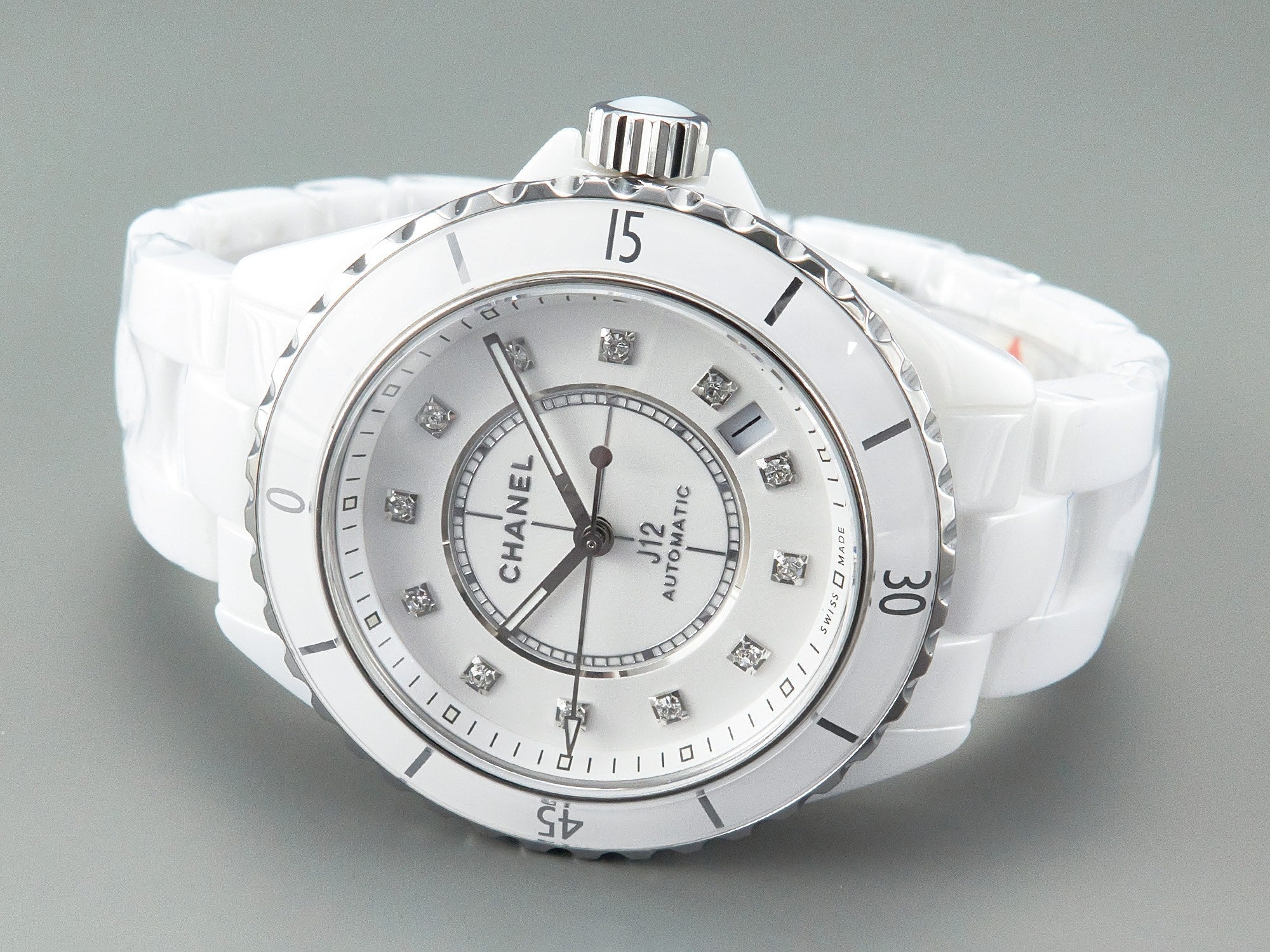 J12 Automatic White Ceramic Diamond Numerals White Dial