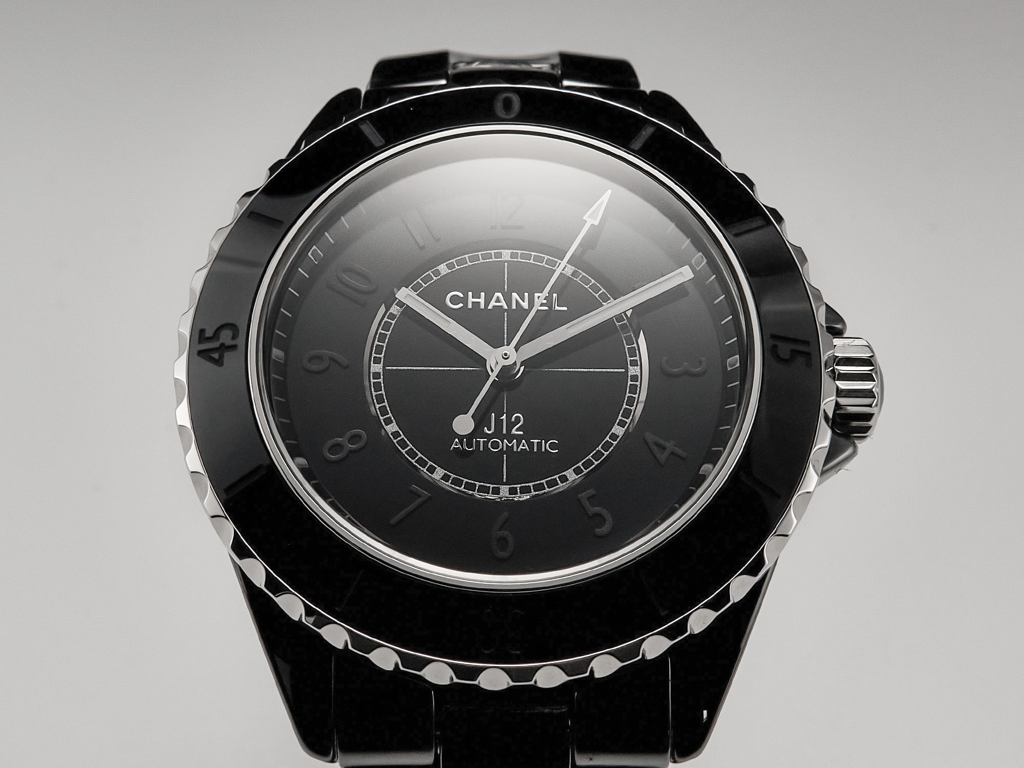 J12 Automatic Black Ceramic Black Numerals Black Dial White Steel Hands