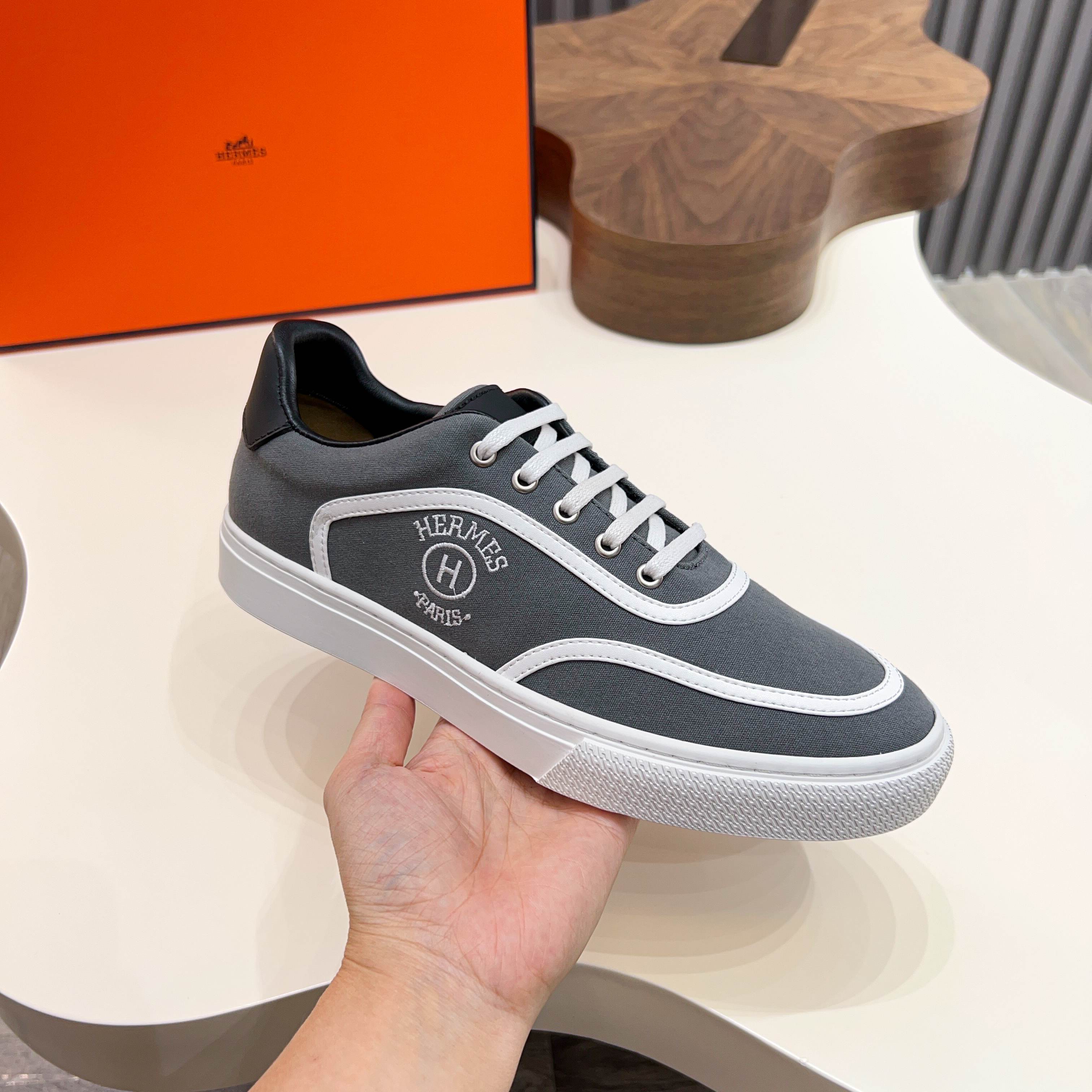 HM Men's Get Sneaker Grey Cowhide Canvas 723509