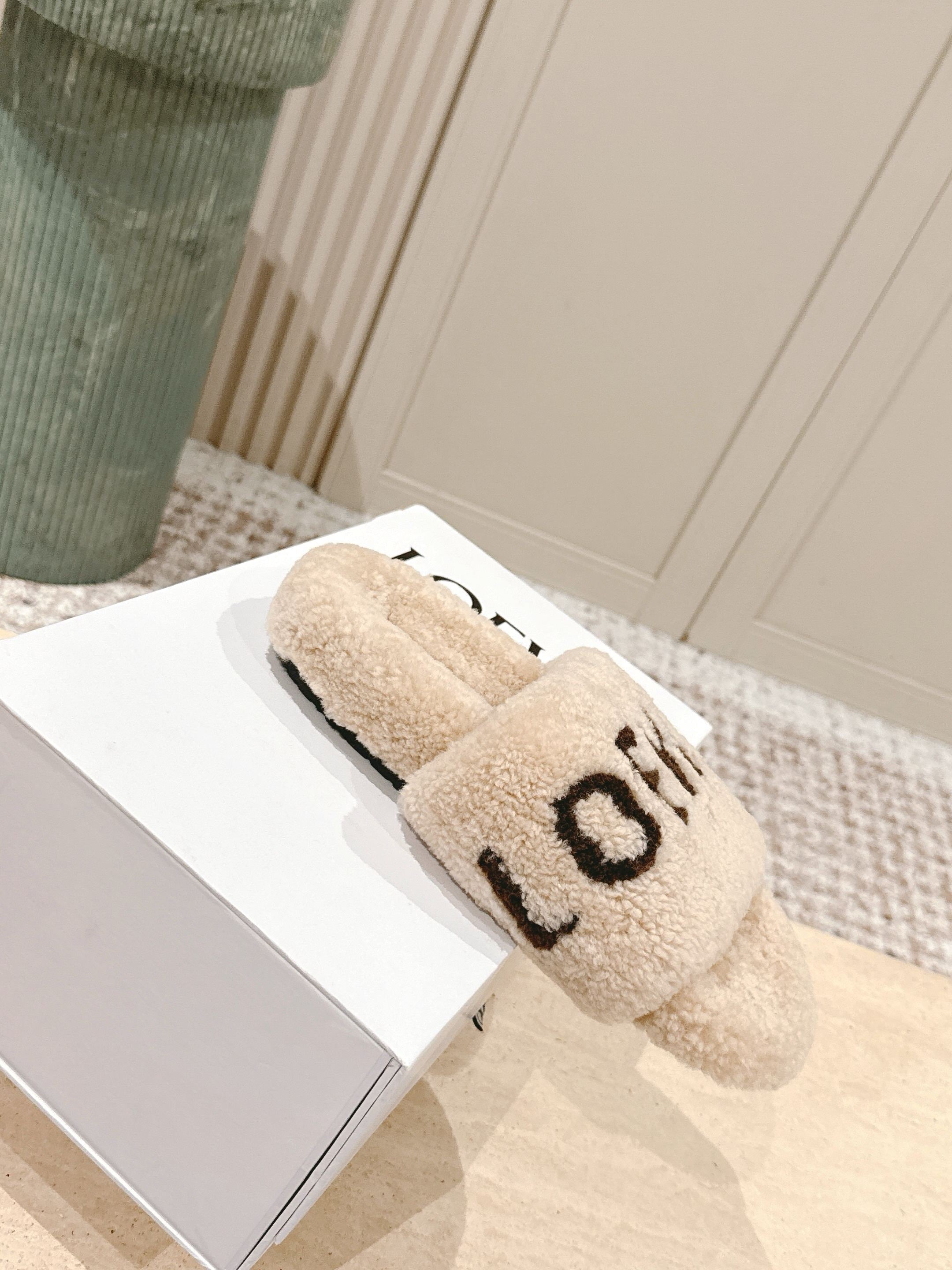 Loewe 2025 Fur Slipper Beige Wool 556017