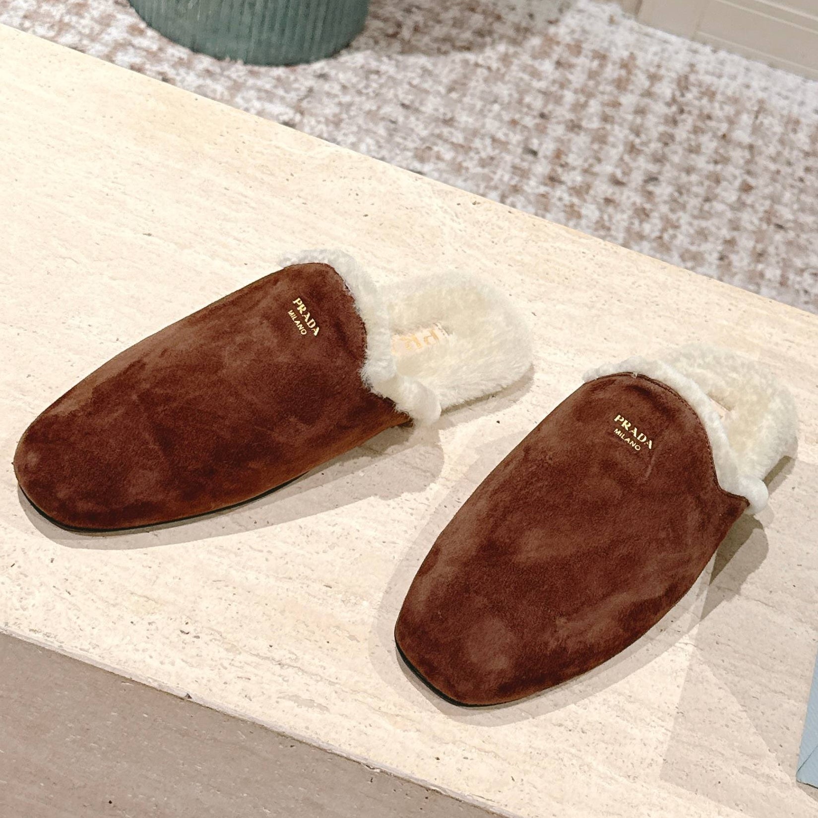 Pra 2025 Mule Brown Beige Suede Wool 556282