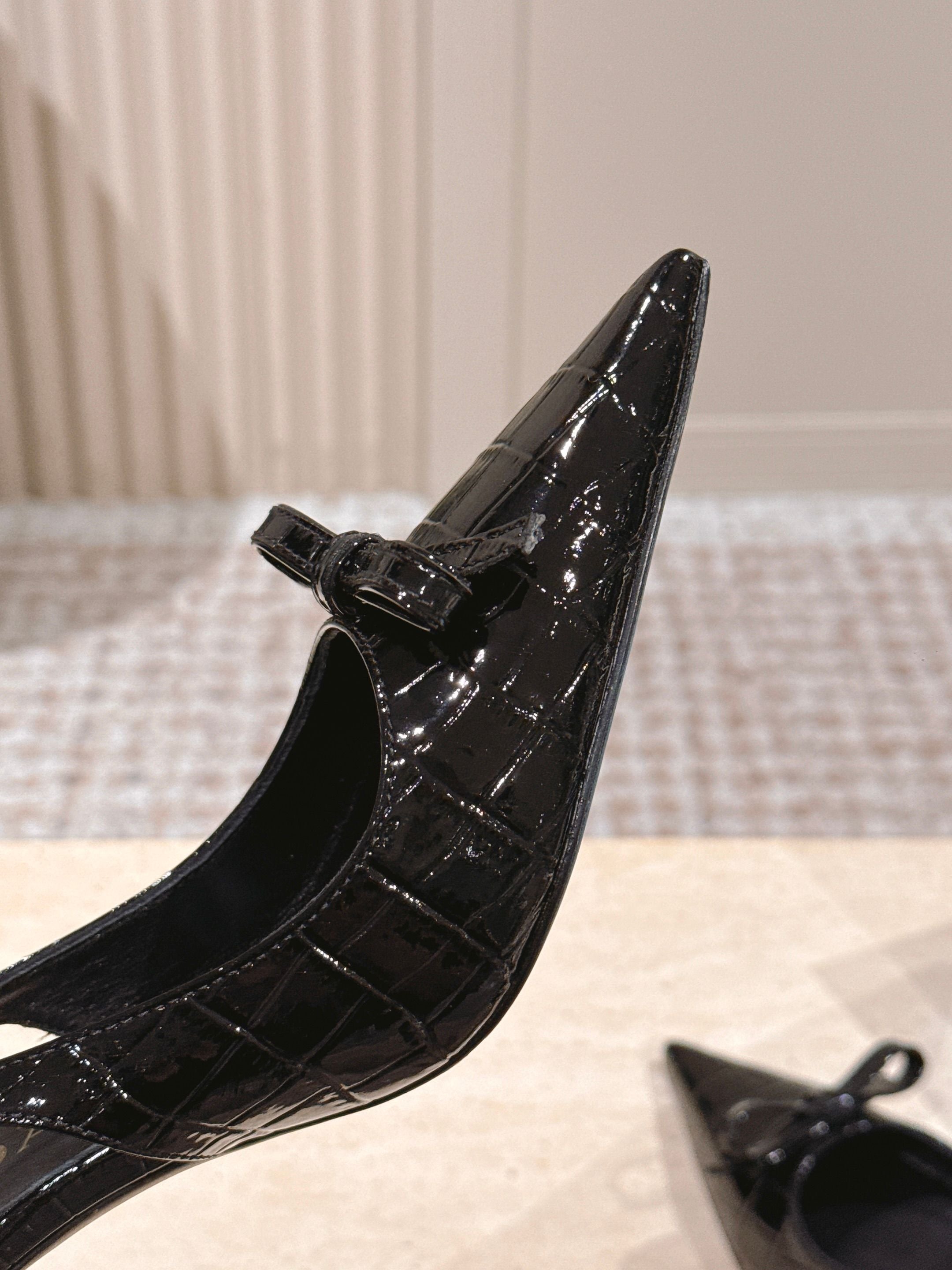PRA 26S Slingback 85 Black Crocodile Embossed Leather 630739
