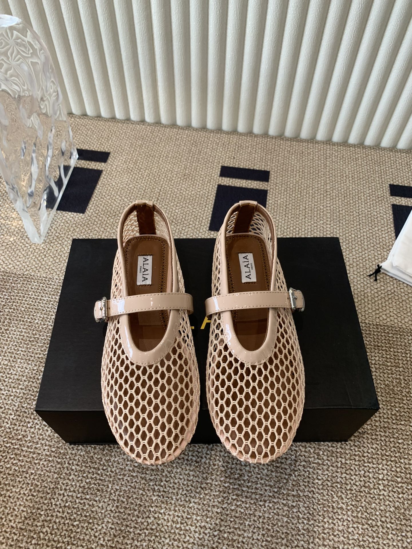 ballet flat in fishnet beige lambskin