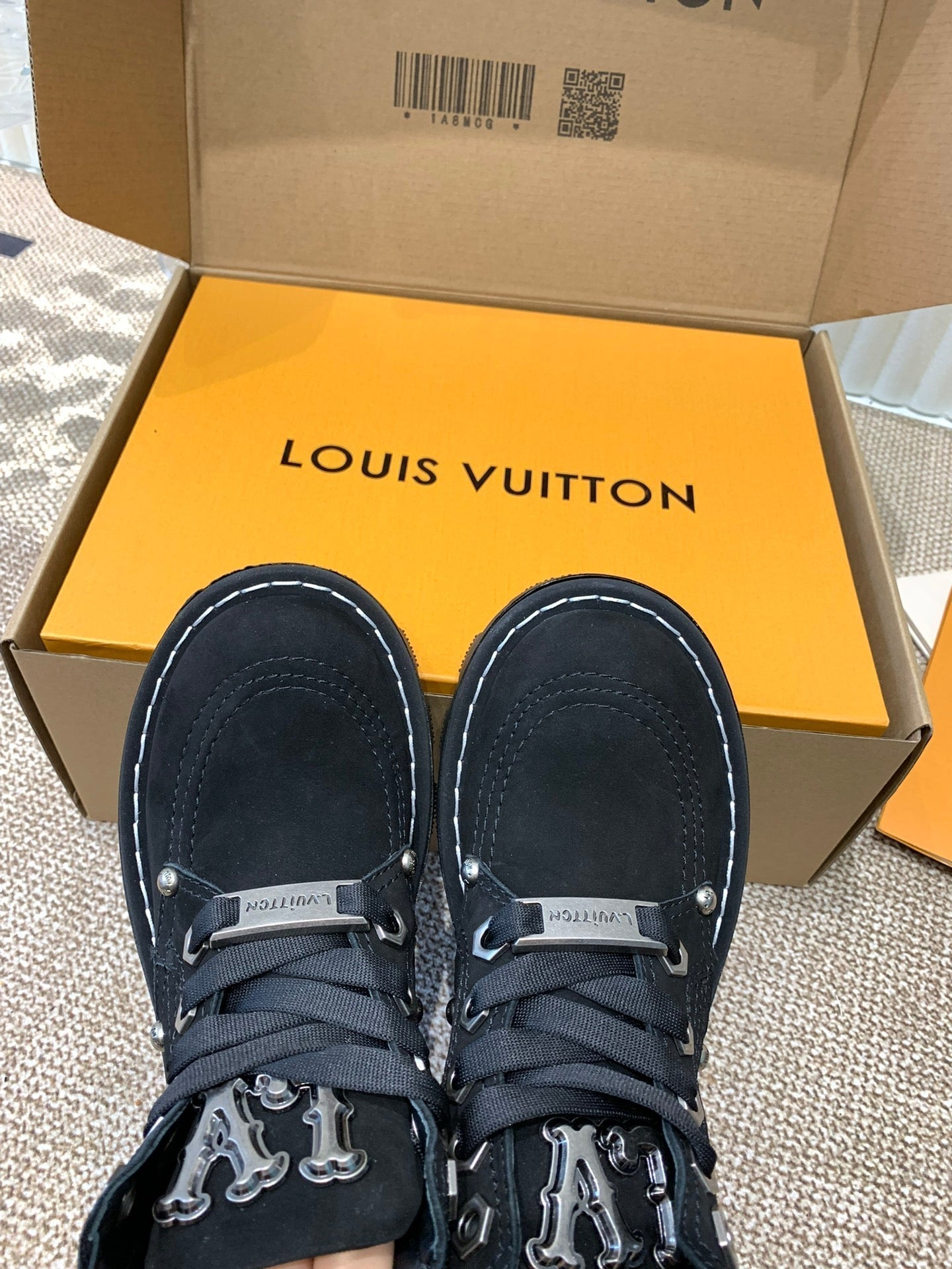 LV Checker Ankle Boots Black Nubuck Calfskin