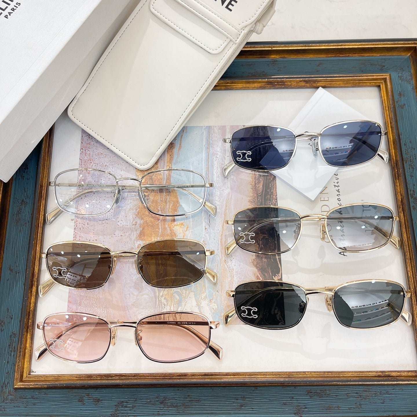 TRIOMPHE RHINESTONE SUNGLASS CL40285U IN METAL WITH CRYSTALS