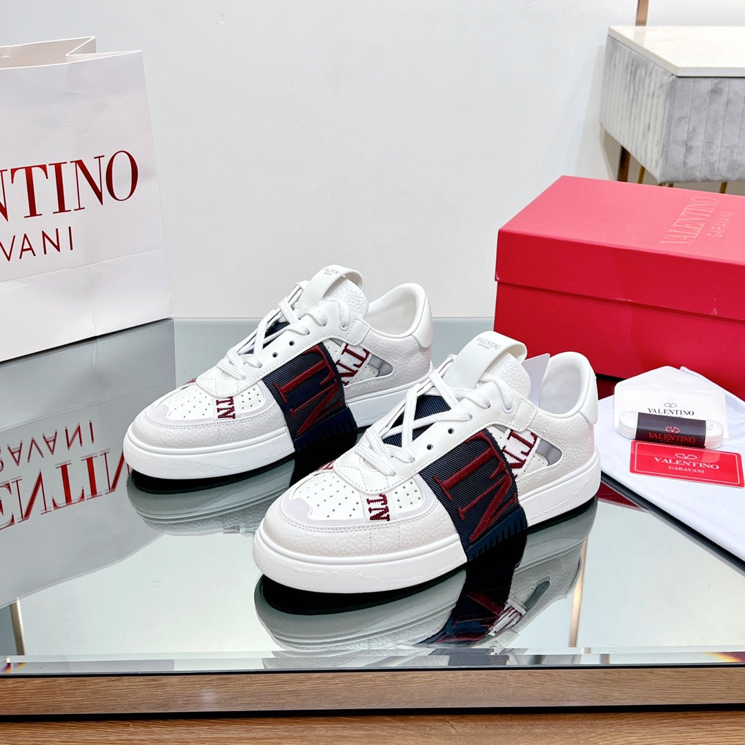 valenti low top vl7n white calfskin black red canvas