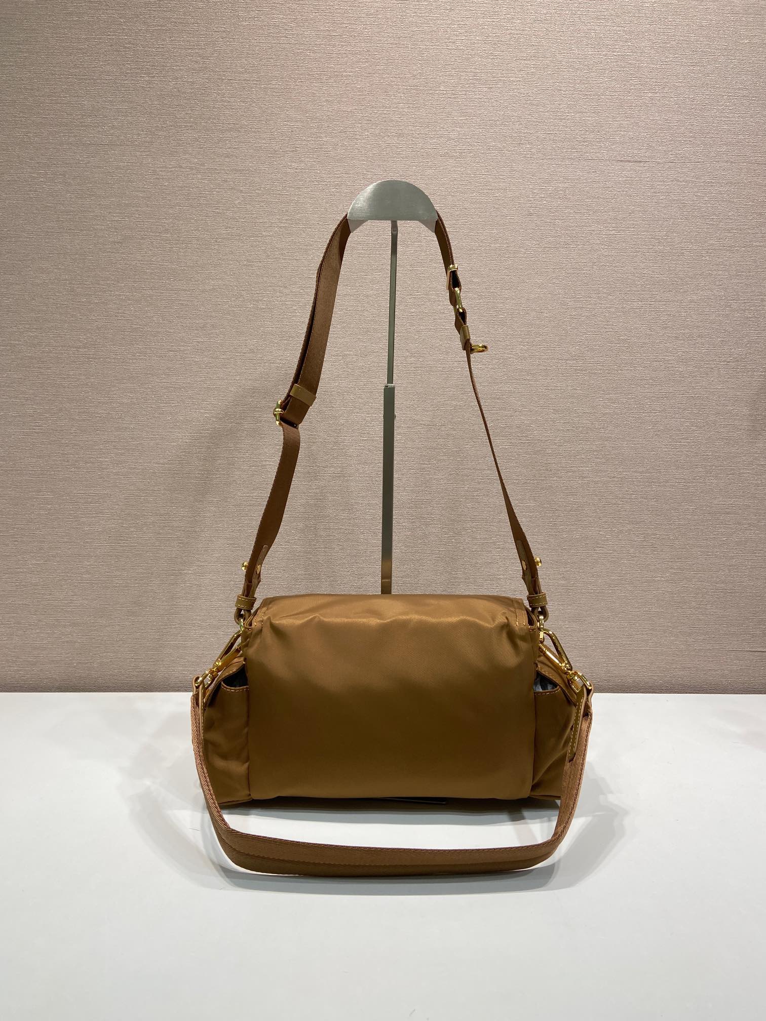 PRA Shoulder Bag Brown Re-Nylon and Saffiano Leather