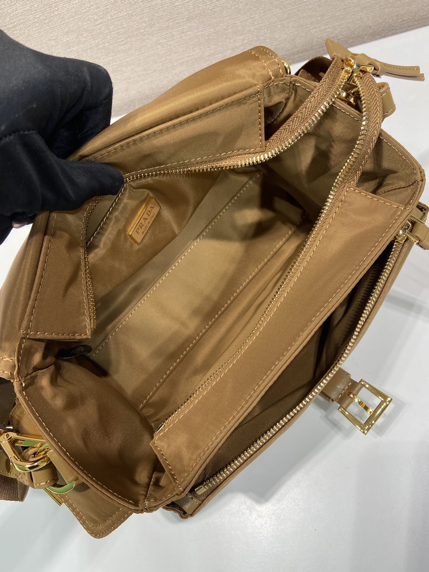 PRA Shoulder Bag Brown Re-Nylon and Saffiano Leather