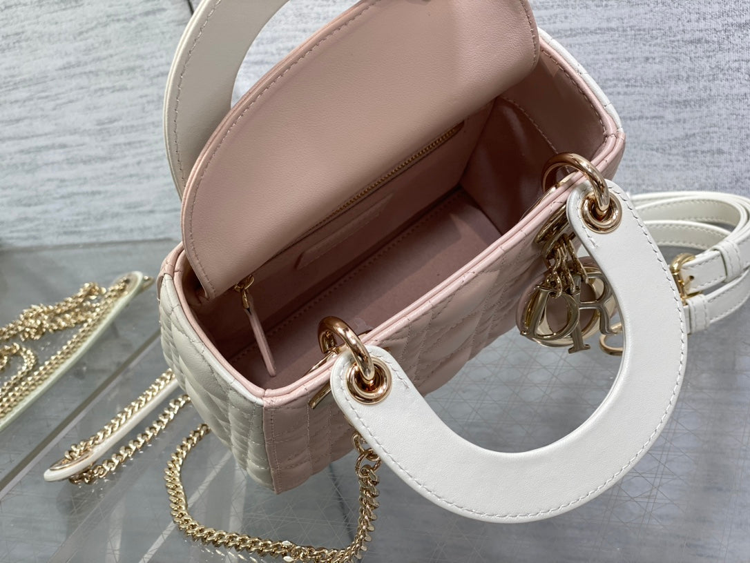 mini lady 17 pink white lambskin