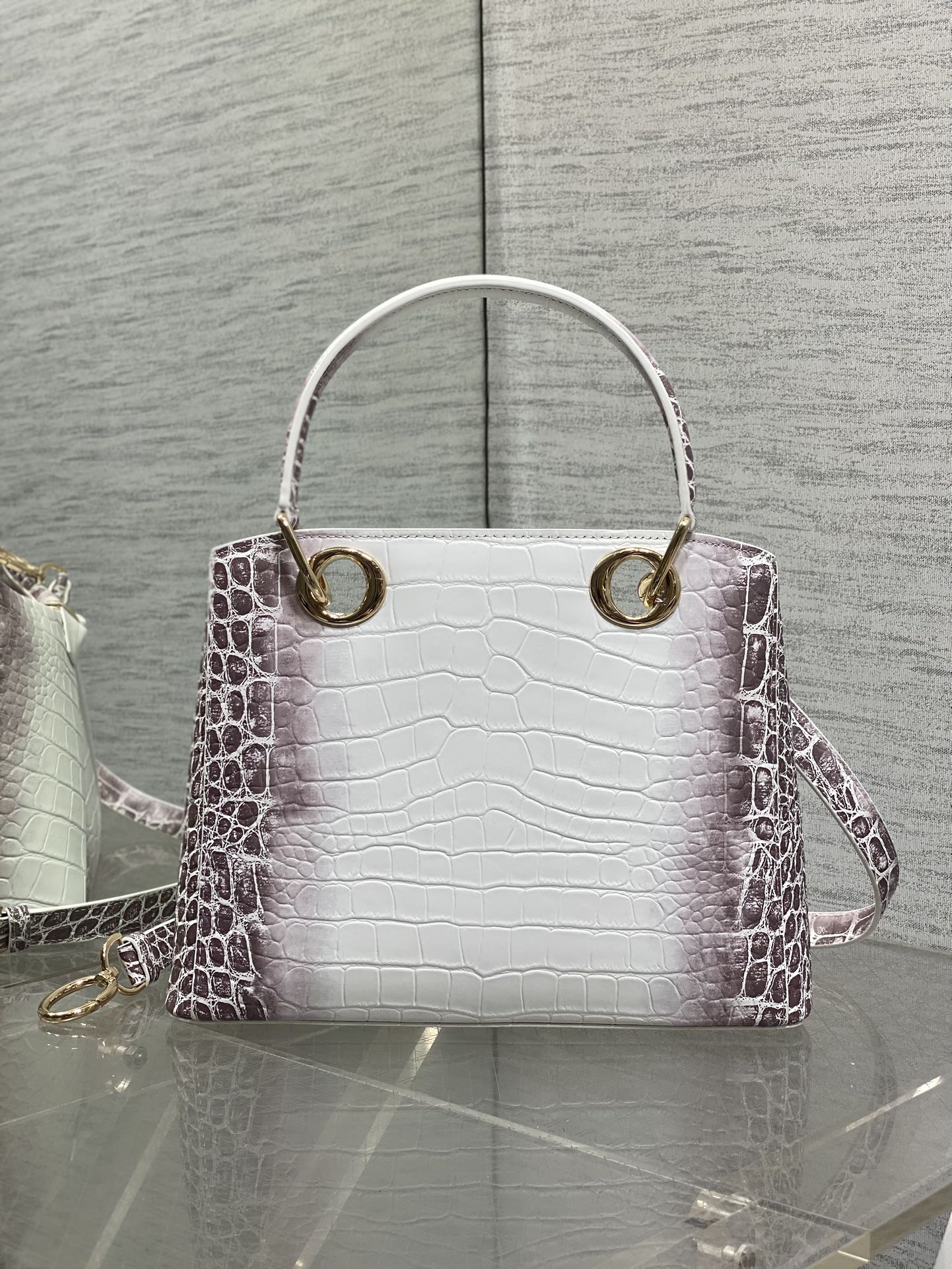 Dior 2025 Crocodile Pattern Bag 28cm White Purple Leather 272527