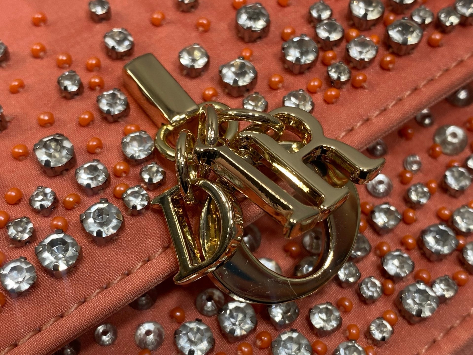 Dior 2026 Crystal Embellishments Lady Bag 24cm Coral Orange Leather 355276