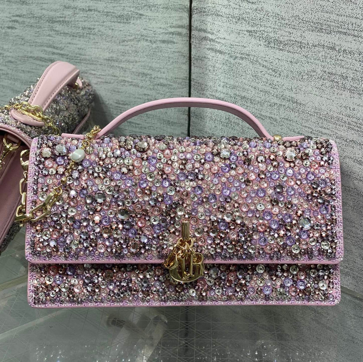 Dior 2026 Embellished With Sparkling Crystals Pink Leather