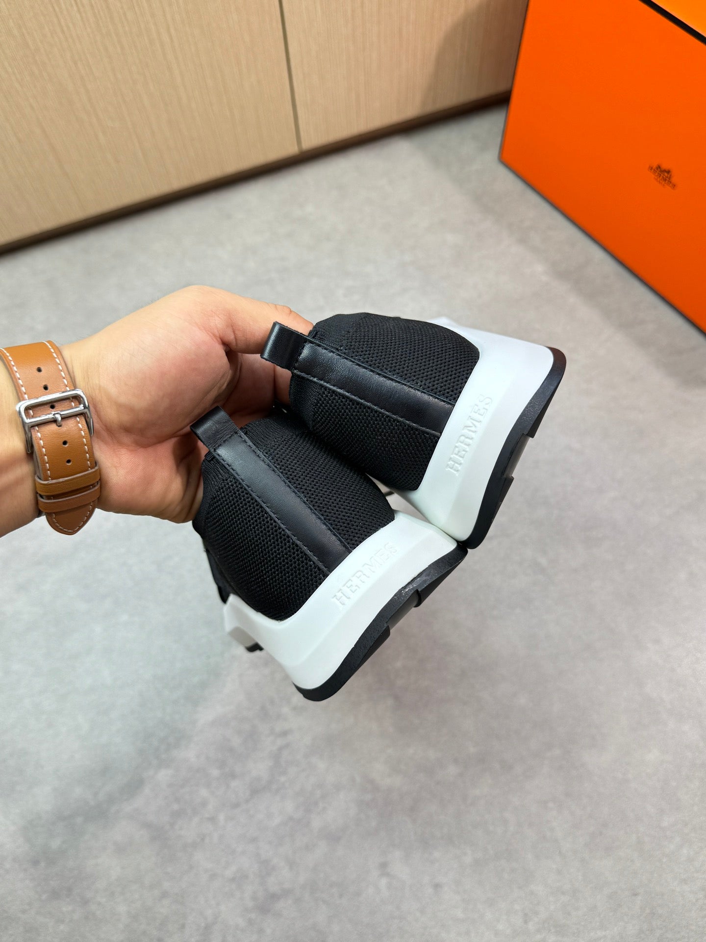 HM Men's Slip on Sneaker Black Knitted Fabric 643380