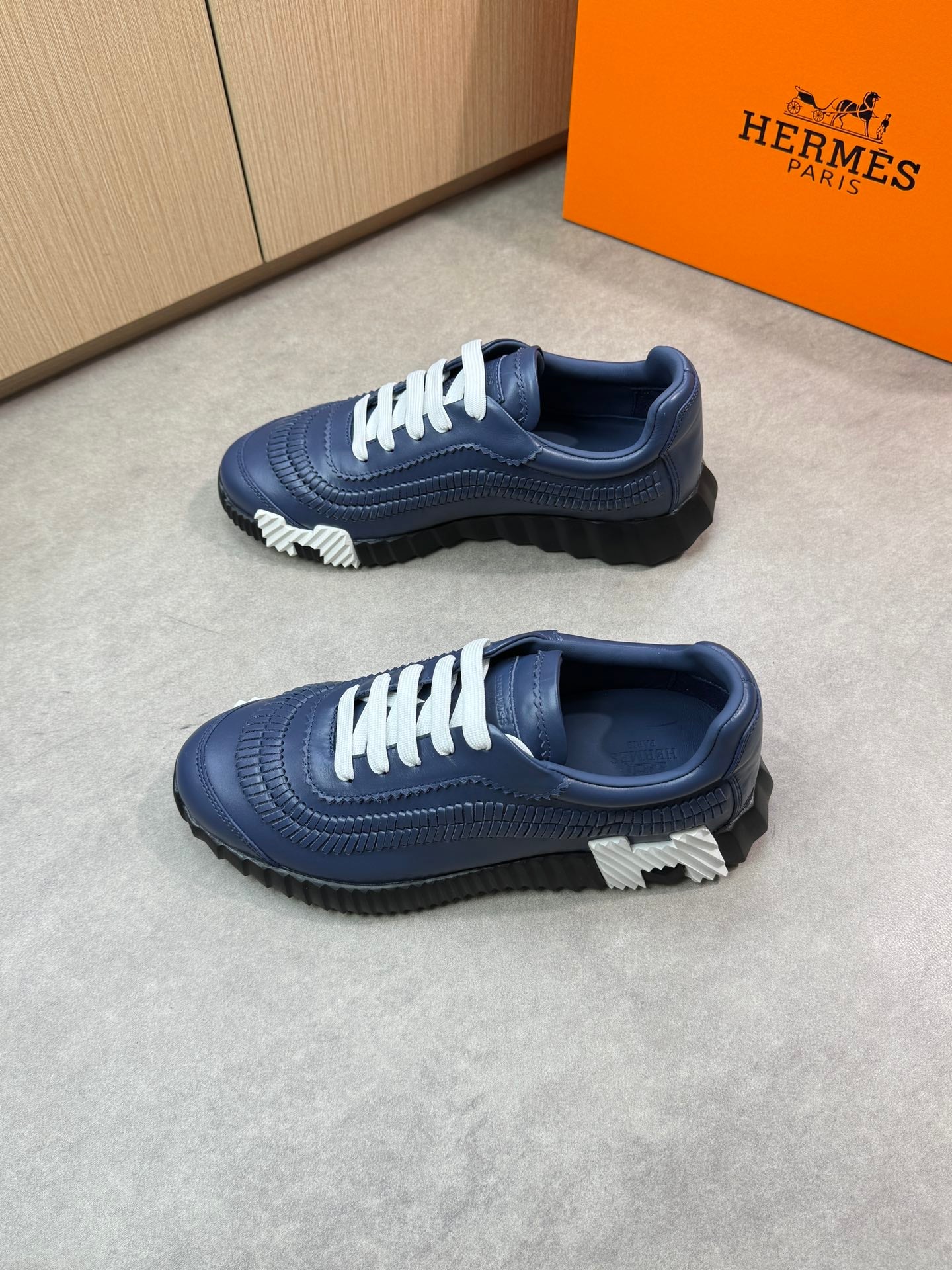 HM Men's Bouncing Sneaker Navy Blue Calfskin 696028