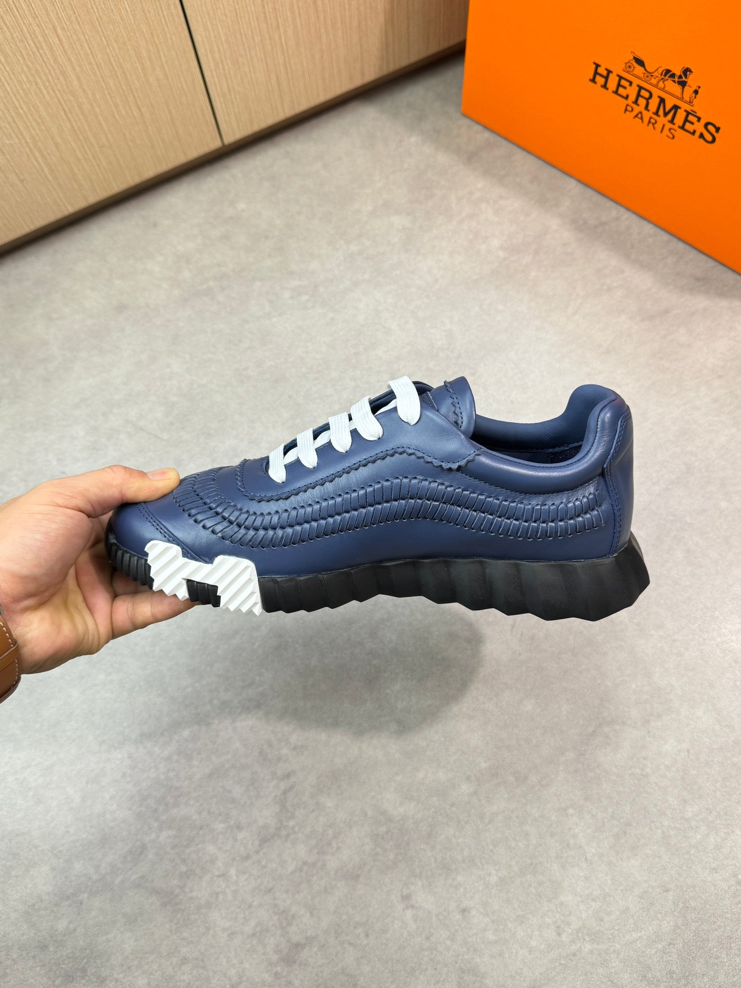 HM Men's Bouncing Sneaker Navy Blue Calfskin 696028