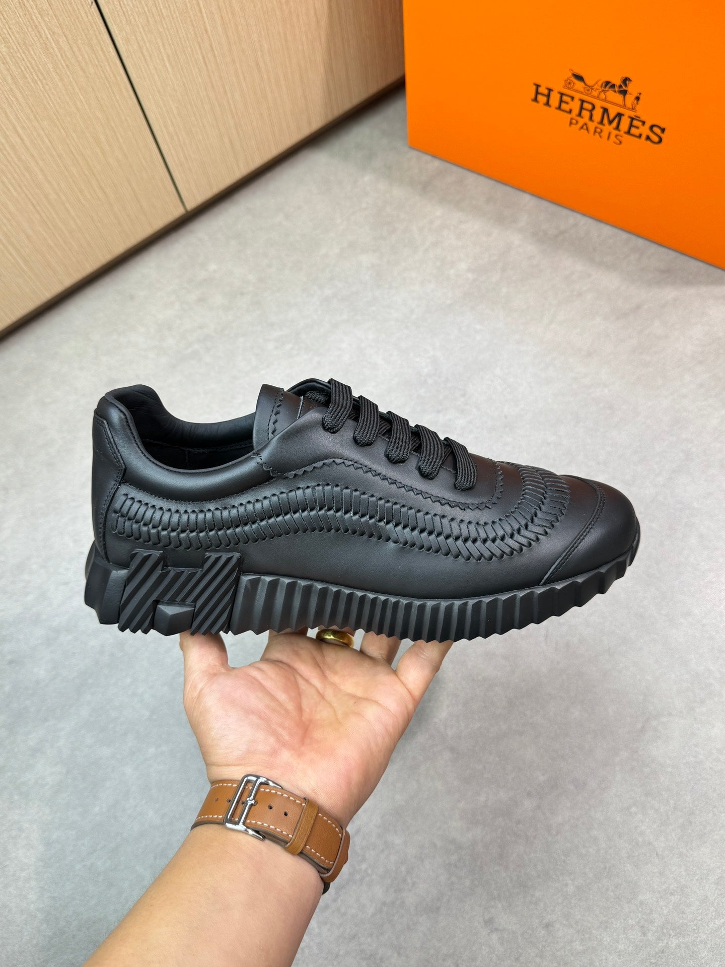 HM Men's Bouncing Sneaker Black Calfskin 696029