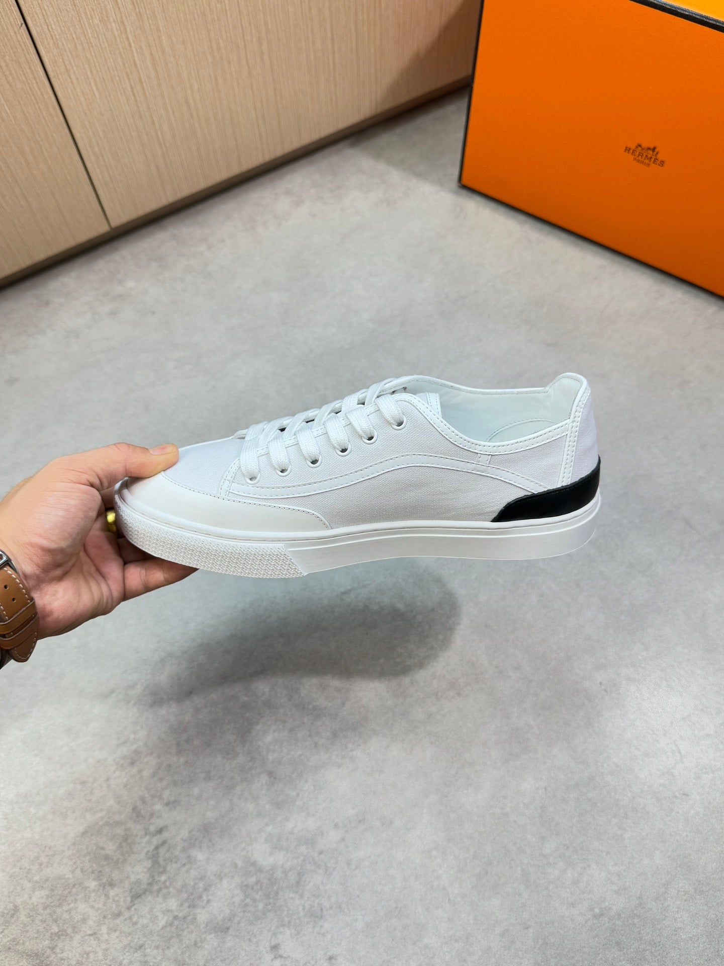 HM Men's Get Sneaker White Denim Calfskin 696209