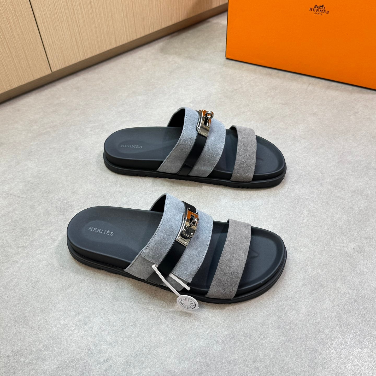 HM Men's Jackson Sandals Grey Calfskin Suede 722041