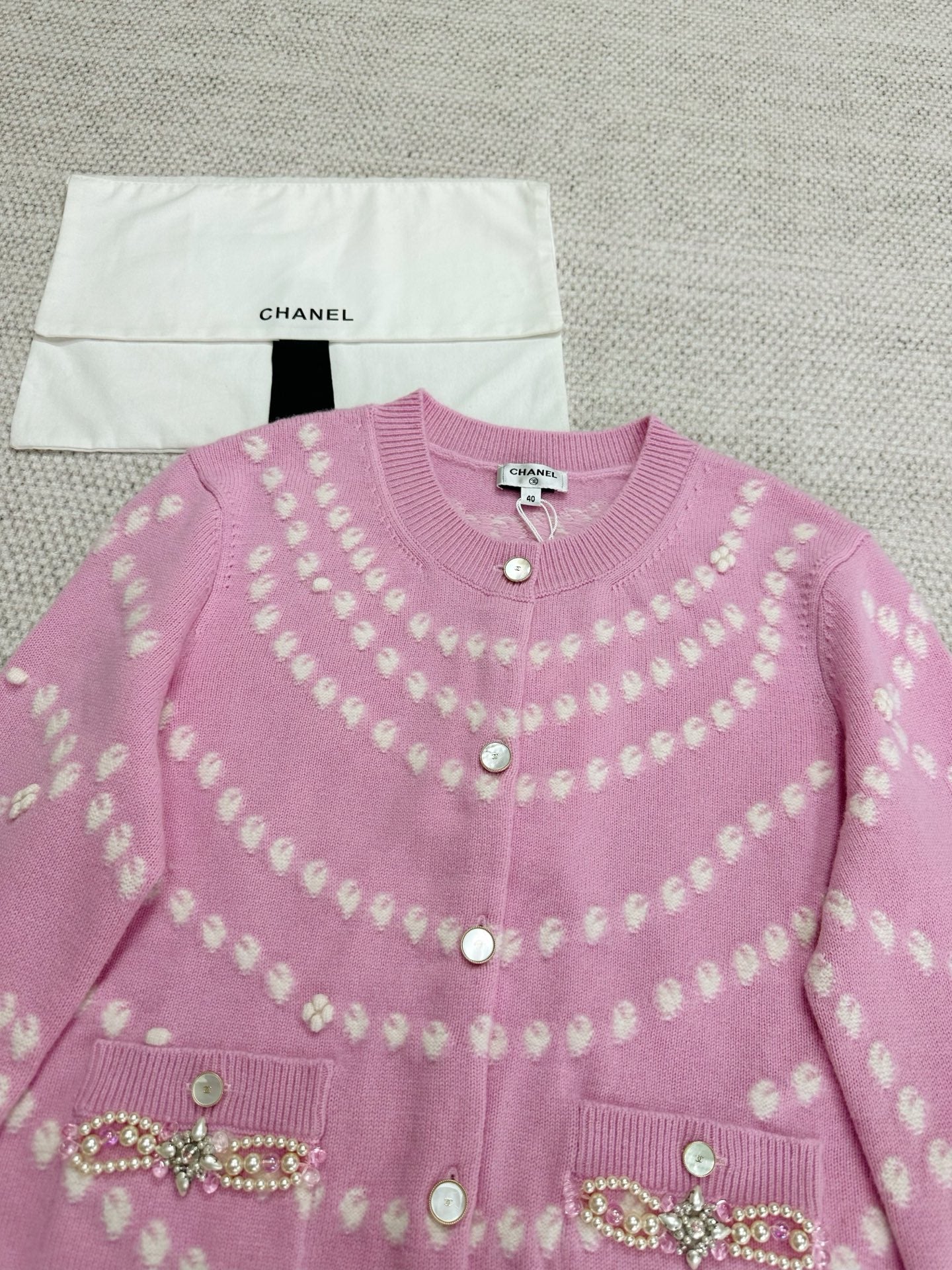 CC 25 Pearls Cardigan Pink Cashmere