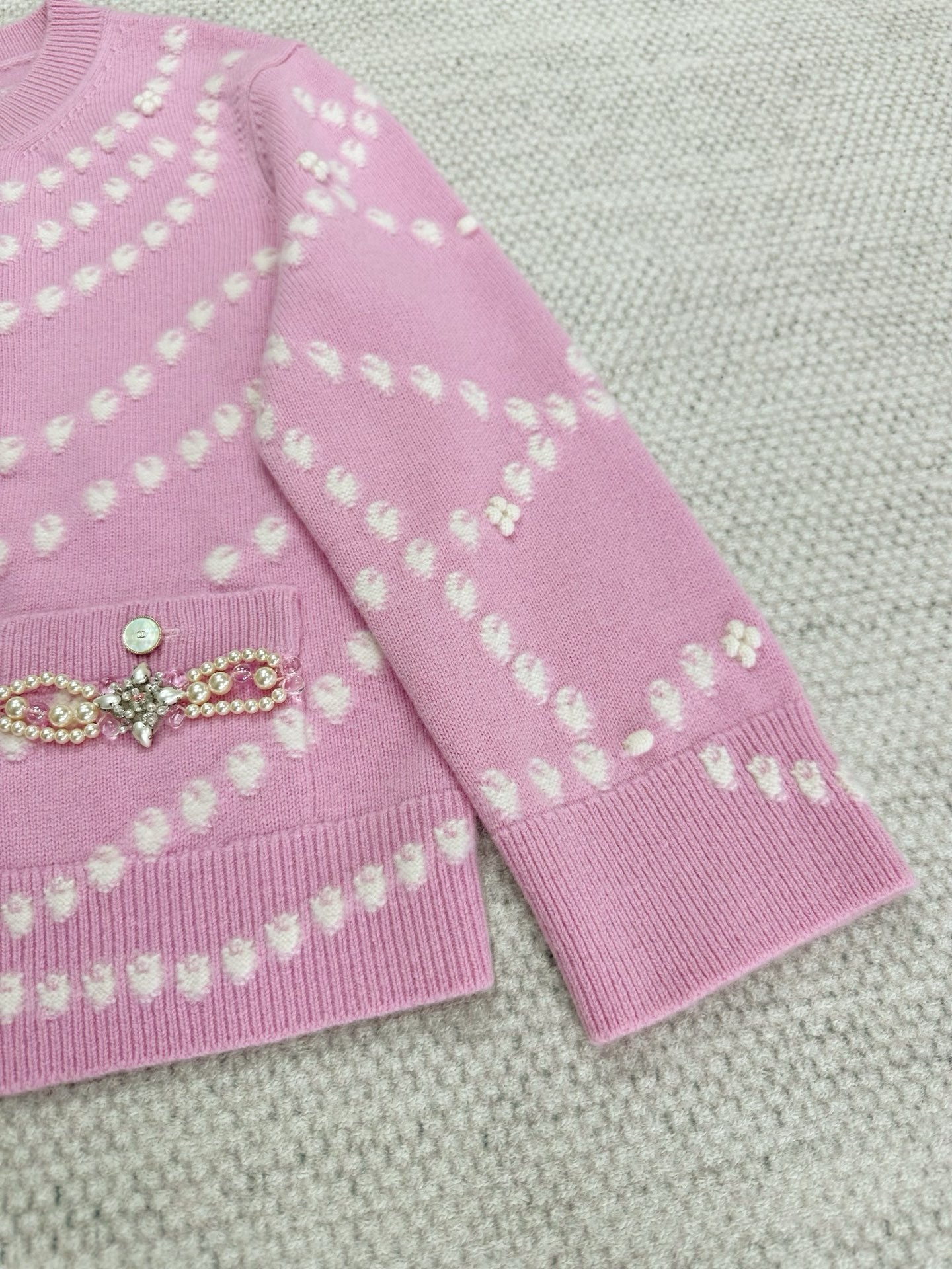 CC 25 Pearls Cardigan Pink Cashmere