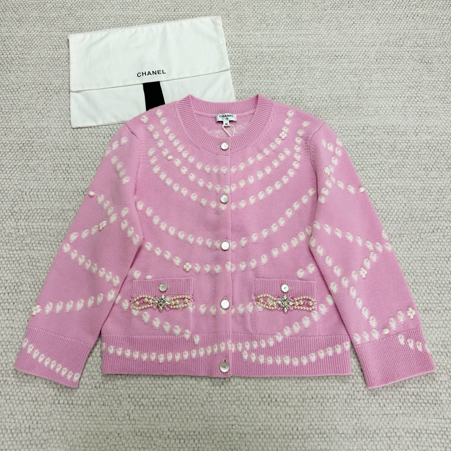 CC 25 Pearls Cardigan Pink Cashmere