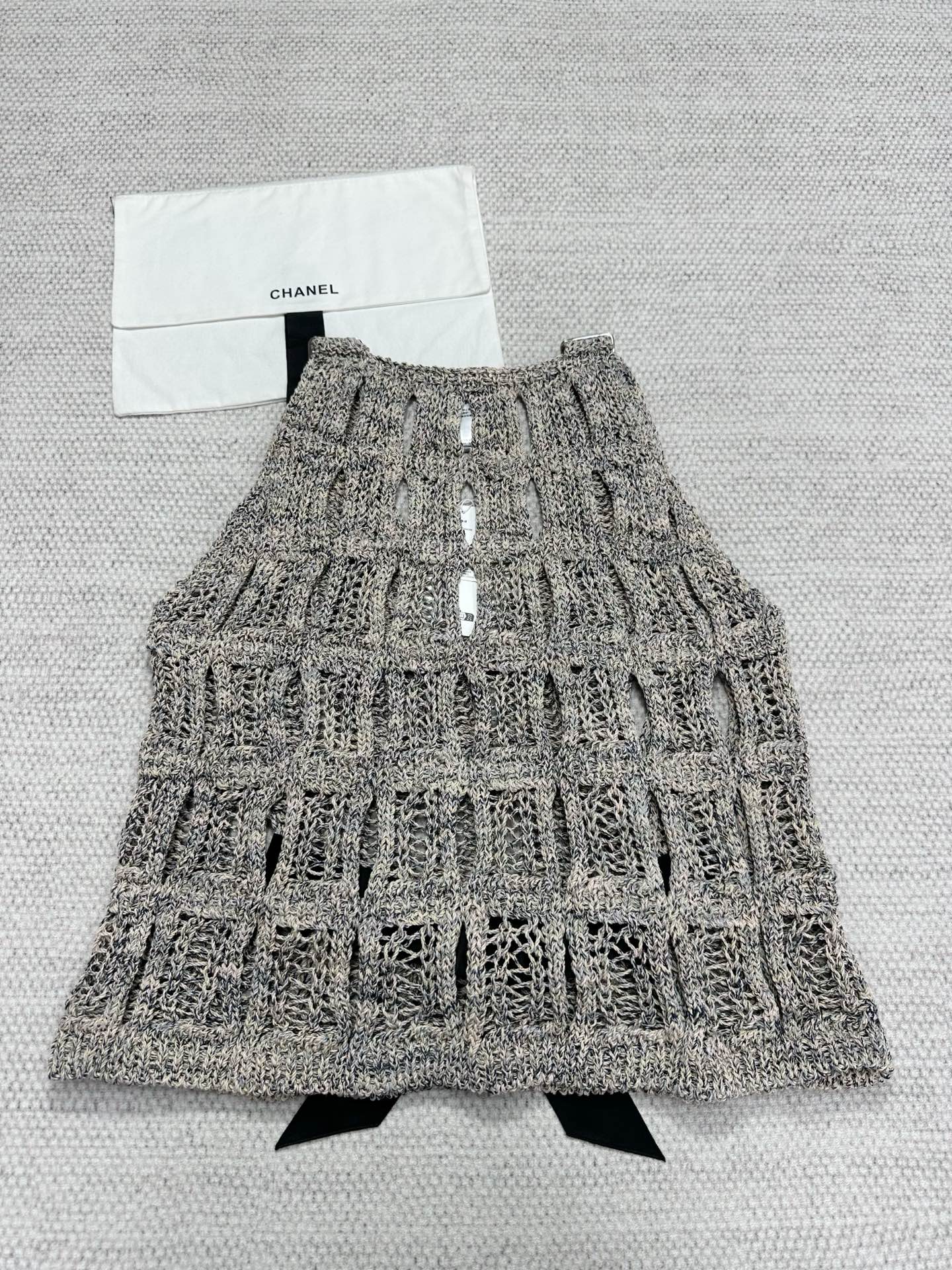 CC 25 Hollow Knitted Vest Gray Cotton