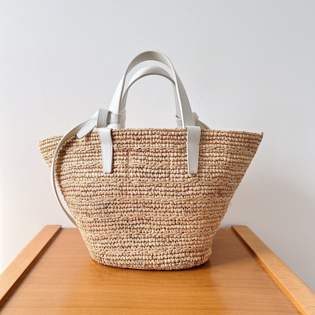 Celine Teen Supple Classic Panier 22cm White Calfskin Beige Raffia