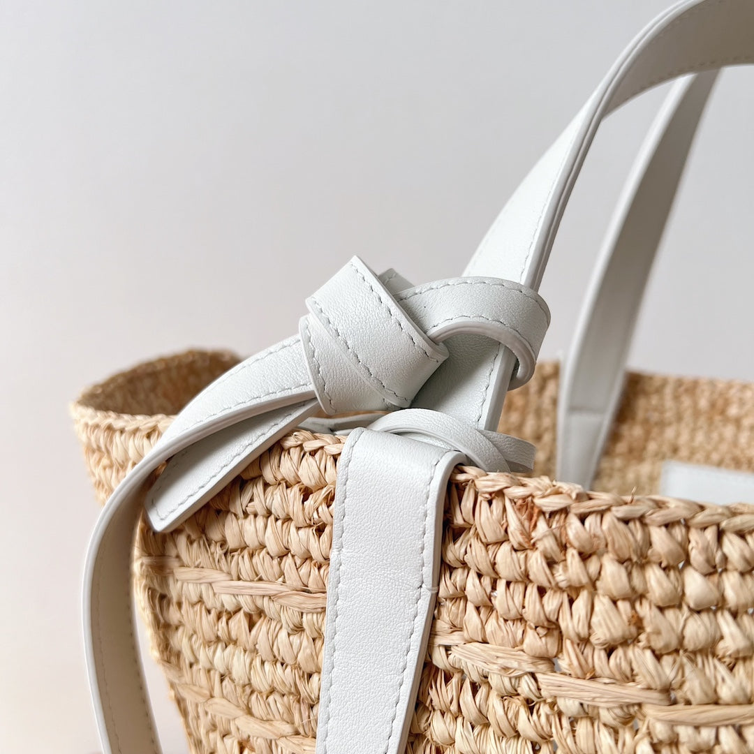 Celine Teen Supple Classic Panier 22cm White Calfskin Beige Raffia