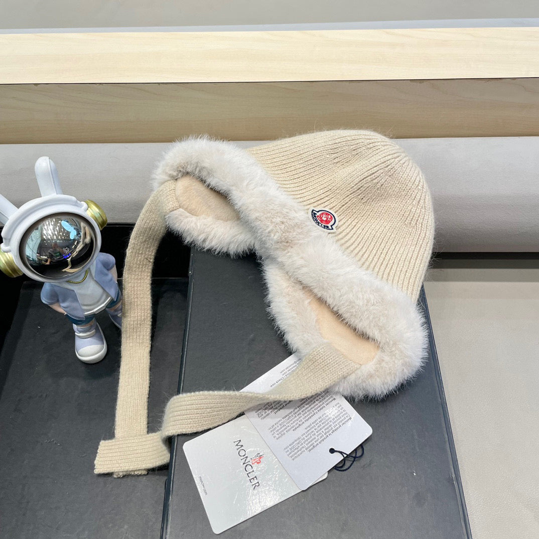 Moncler 2026 Rabbit Plush Knitted Earflap Hat 566270