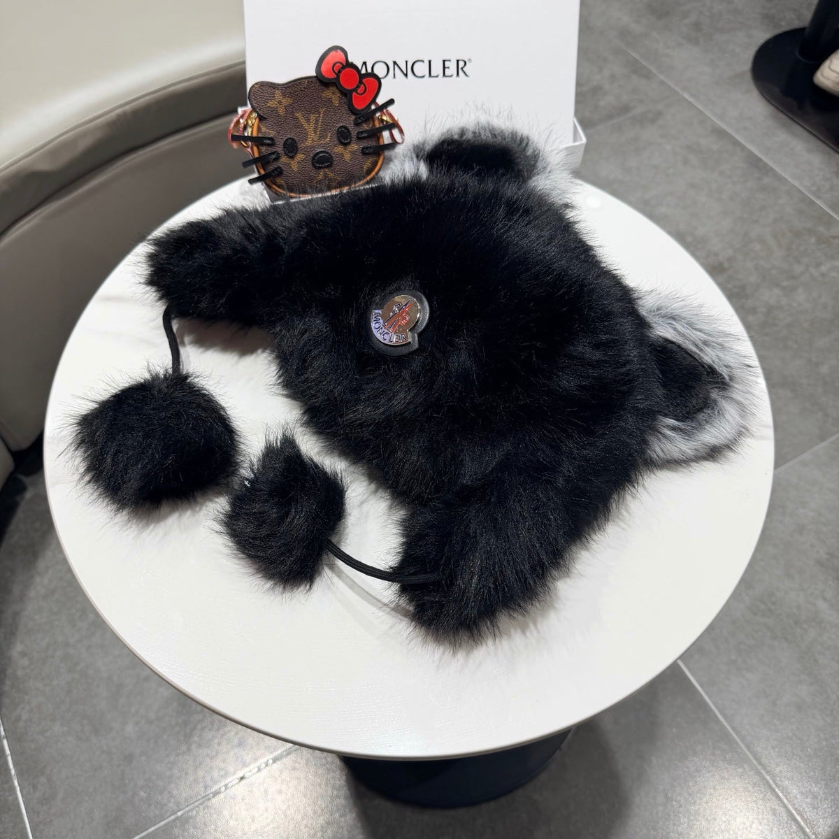 Moncler Cute Bear Ear Faux Fur Plush Hat 435201
