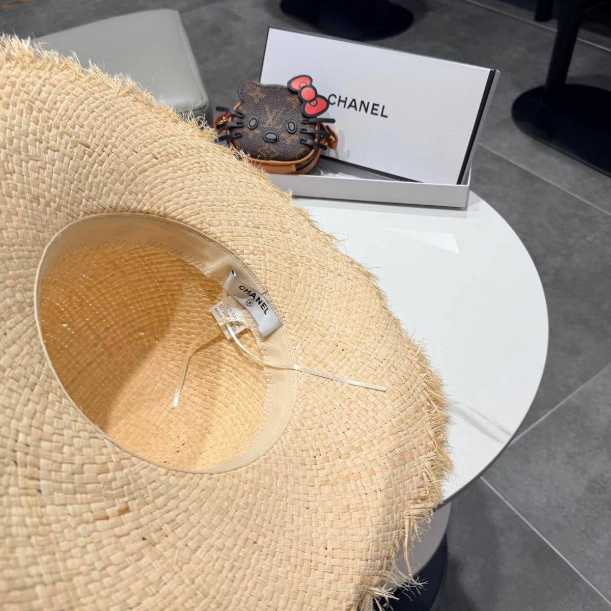 Chanel Flower Raffia Straw Wide-brimmed Hat 400708
