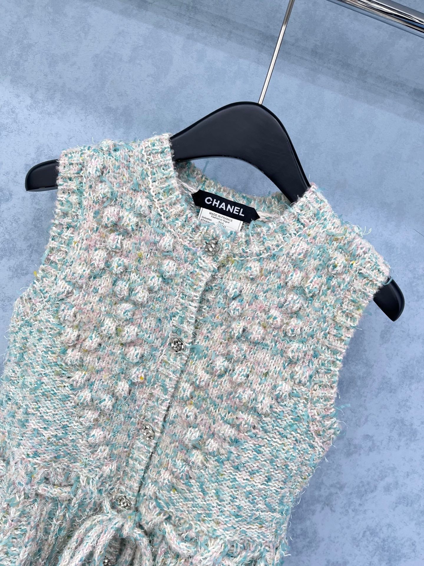 CC 2025 Vest Jacket With Drawstring Waist Blue Pink Wool 325852