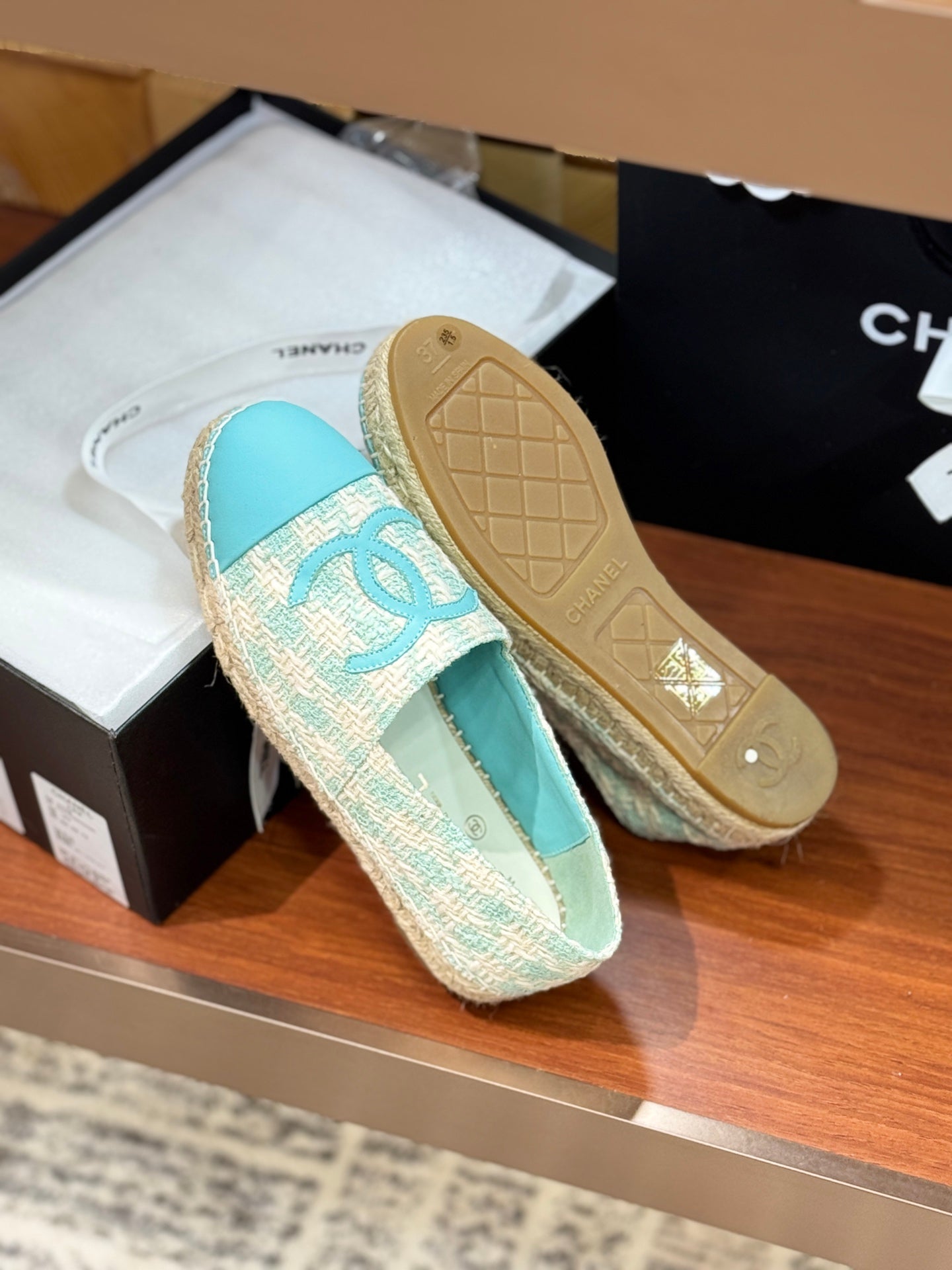 CC 25 Espadrilles Logo Blue Fabric Sheepskin 310159