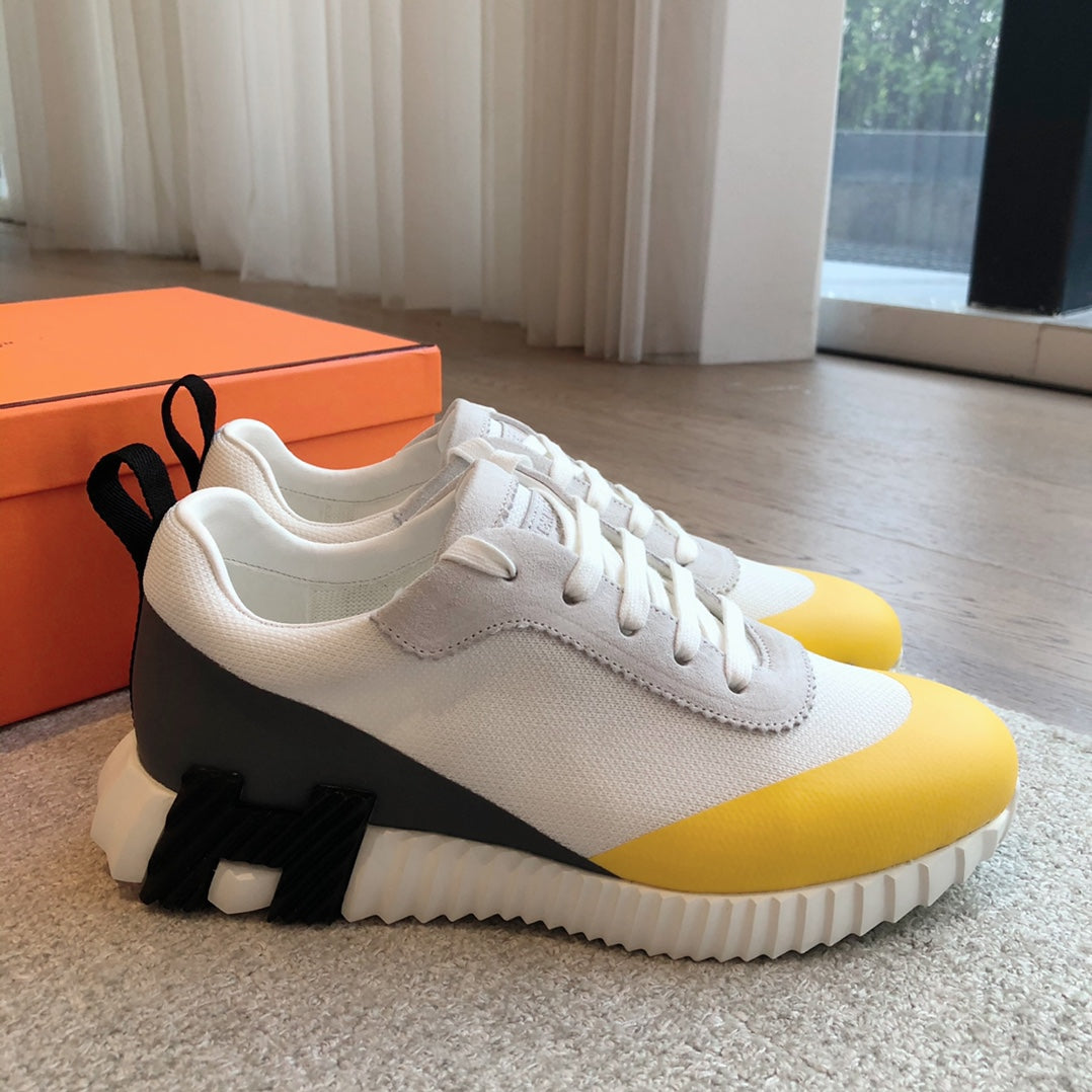 HM Men's 25 Bouncing Sneaker White Yellow Mesh Cowhide 639249