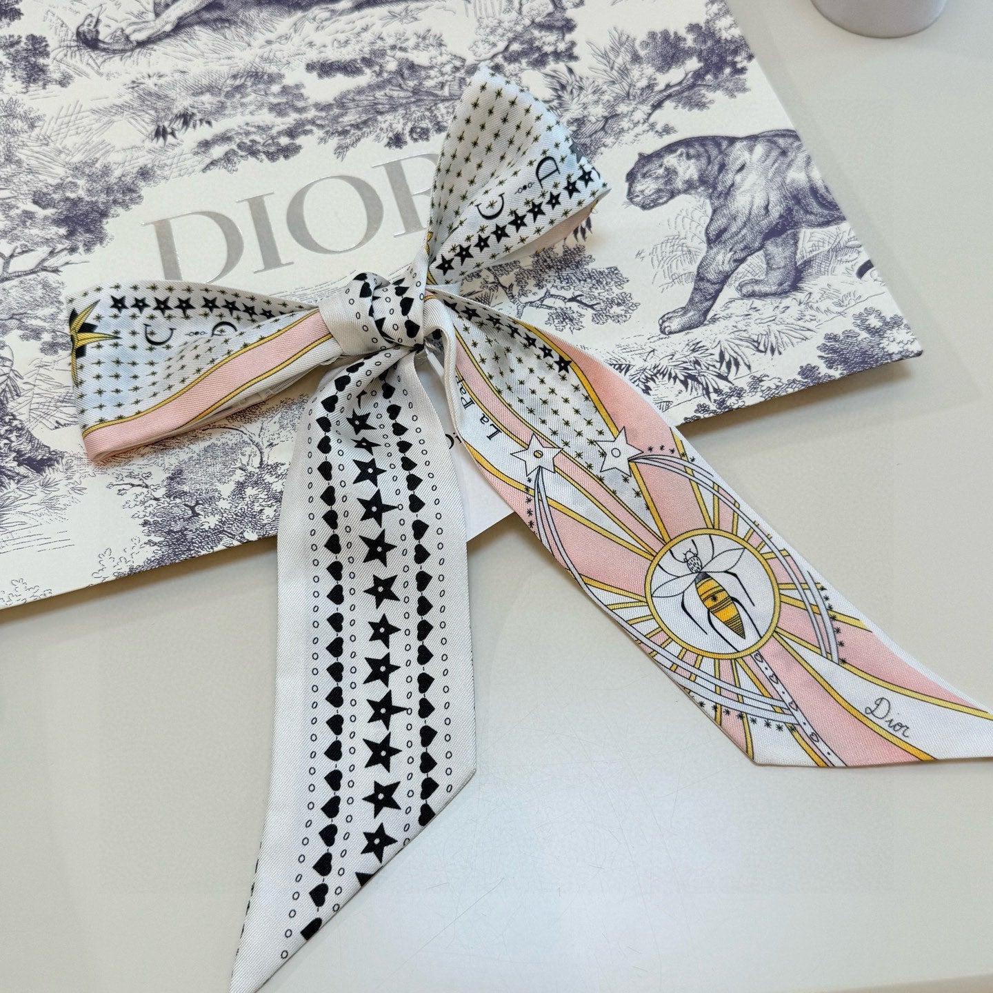 CD Twilly Mini Scarf 105cm Tarot Card White Pink Mulberry Silk 928084