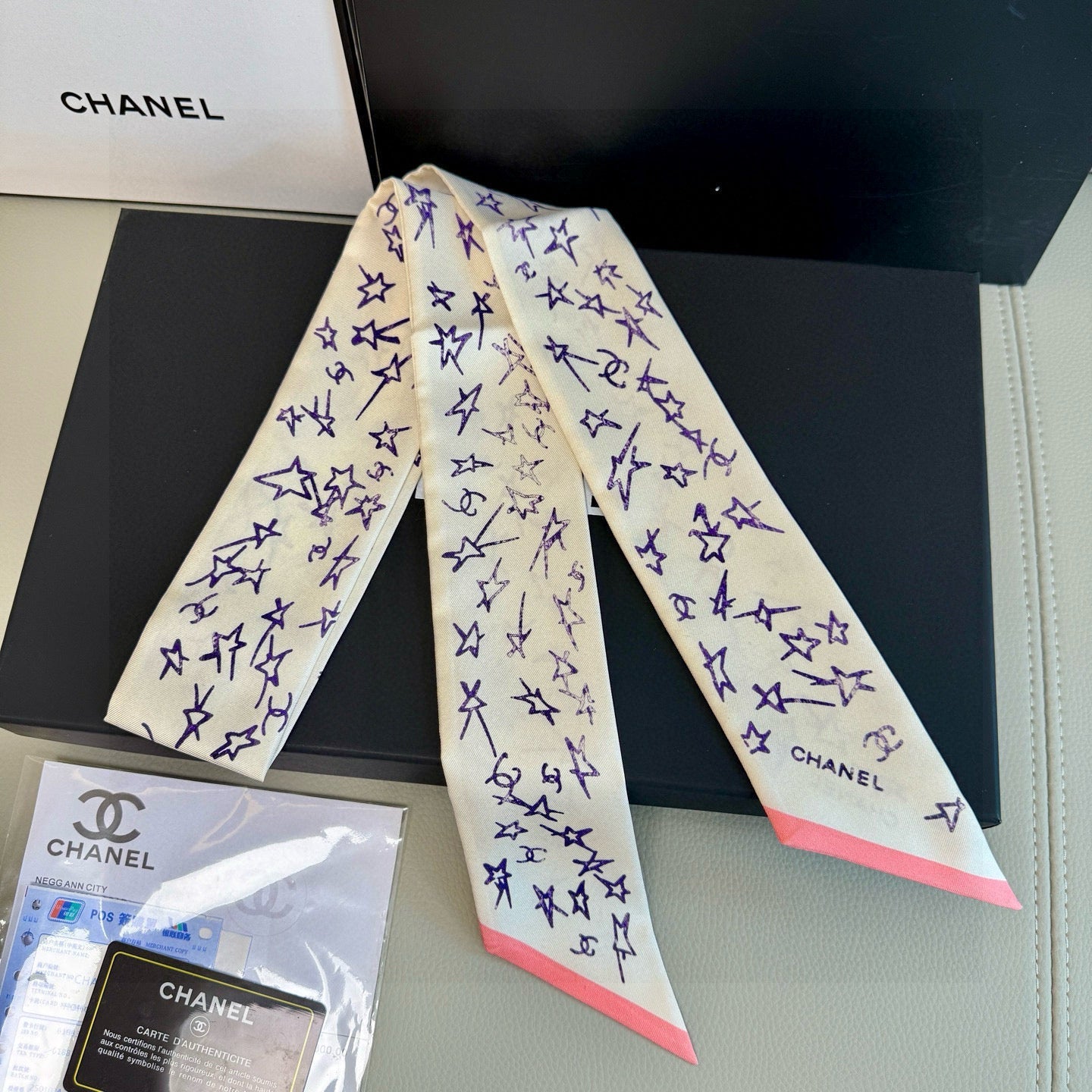 CC  Twilly Mini Star 120cm White Blue Mulberry Silk 941930