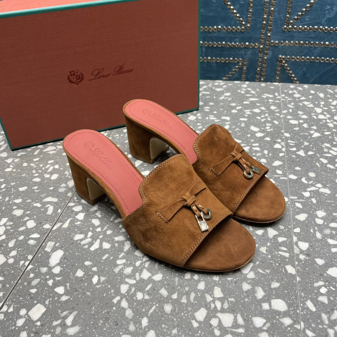 Summer Charms Mules 50mm Brown Suede Salmon Lambskin