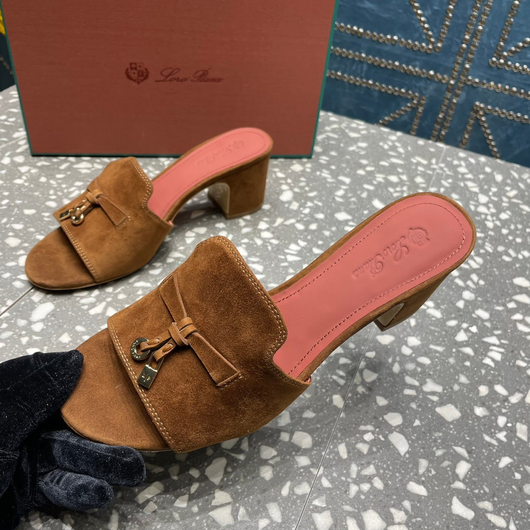 Summer Charms Mules 50mm Brown Suede Salmon Lambskin