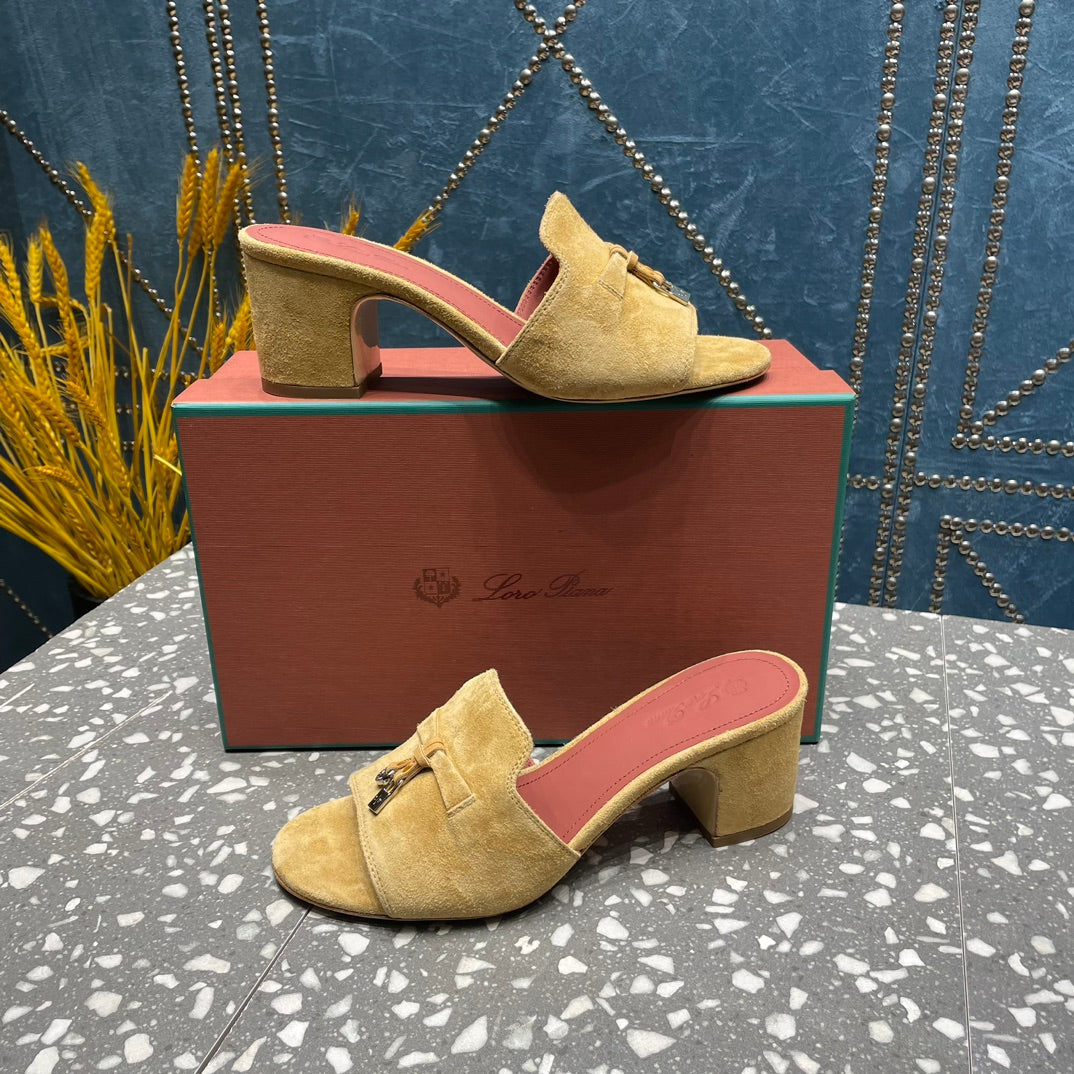 Summer Charms Mules 50mm Gold Suede Salmon Lambskin
