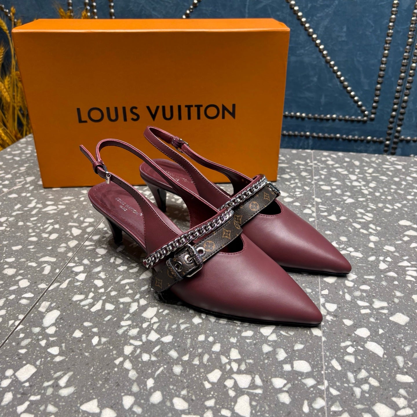 LV 26ss Slingback 45 Burgundy Cowhide 628433