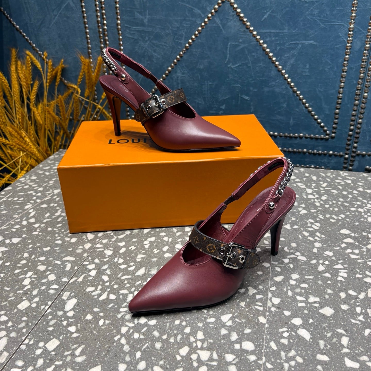 LV 26ss Slingback 75 Burgundy Cowhide 628436