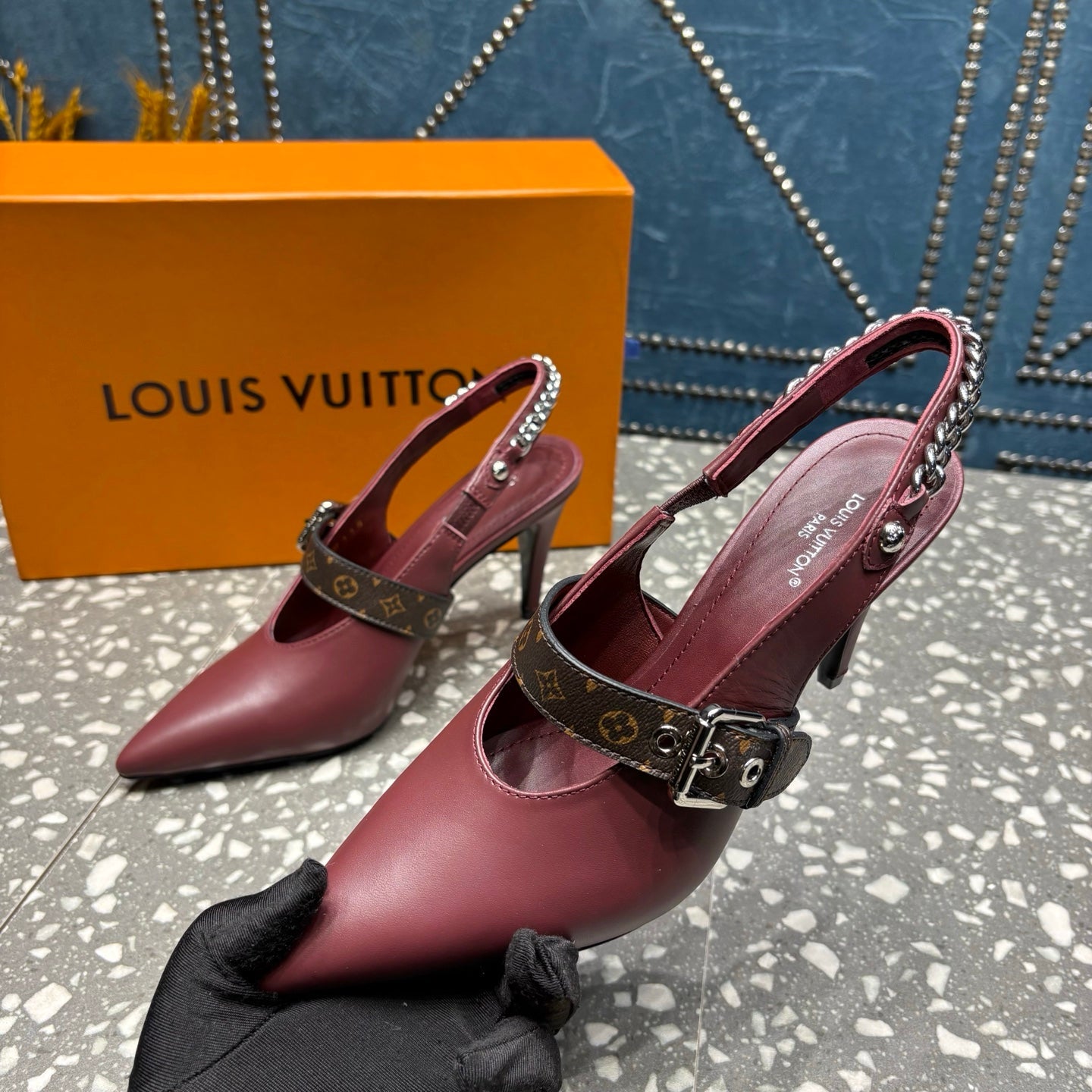 LV 26ss Slingback 75 Burgundy Cowhide 628436