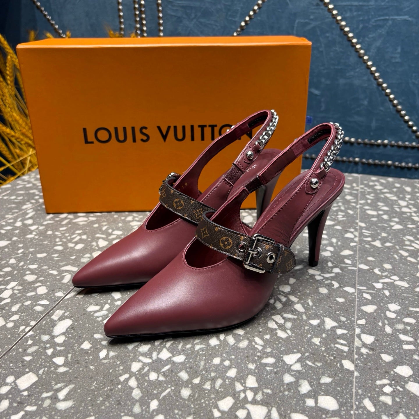 LV 26ss Slingback 75 Burgundy Cowhide 628436